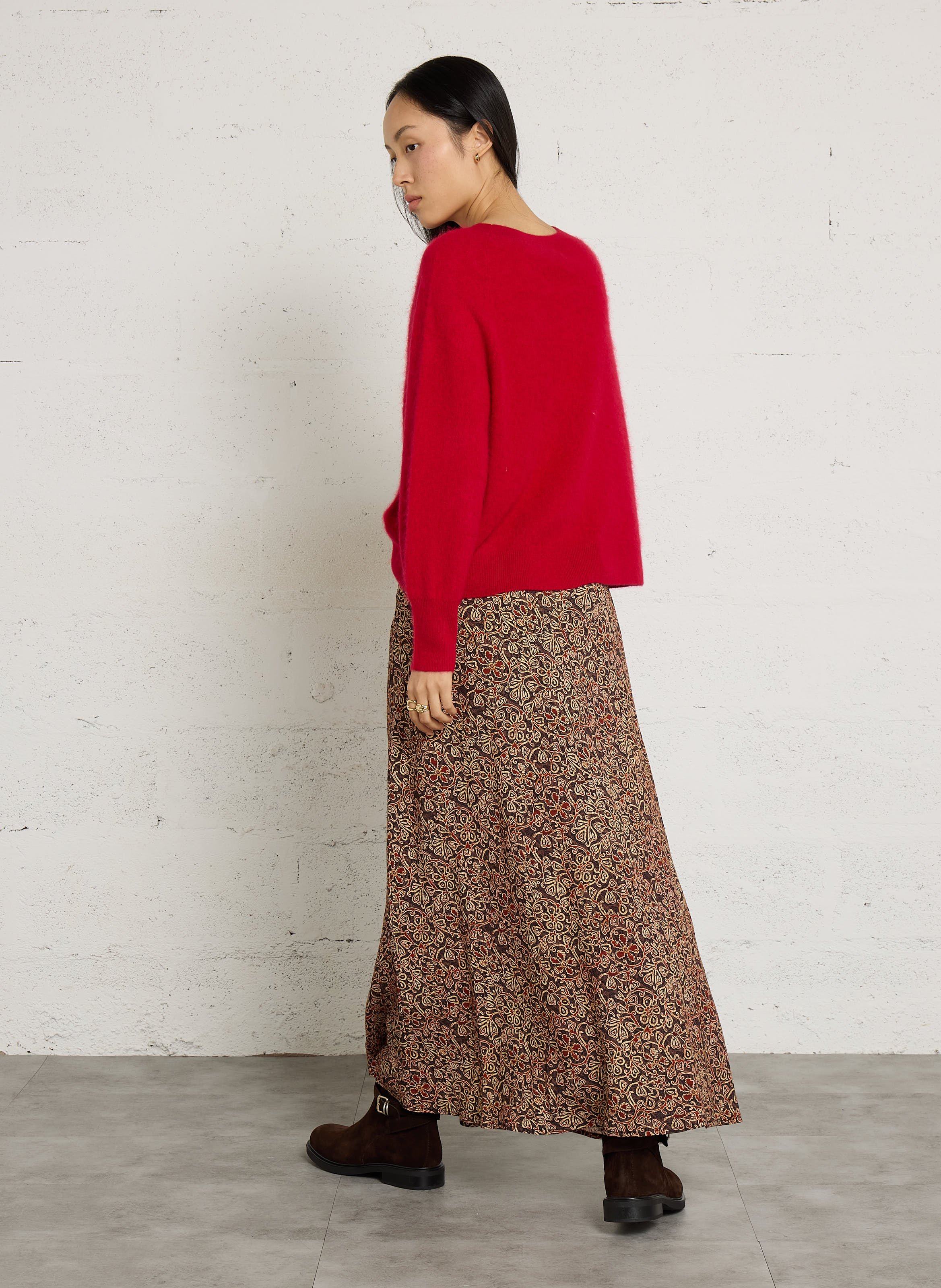 Weiter Pullover mit Bootsausschnitt aus Wolle und Kaschmir MAJESTIC FILATURES Rot