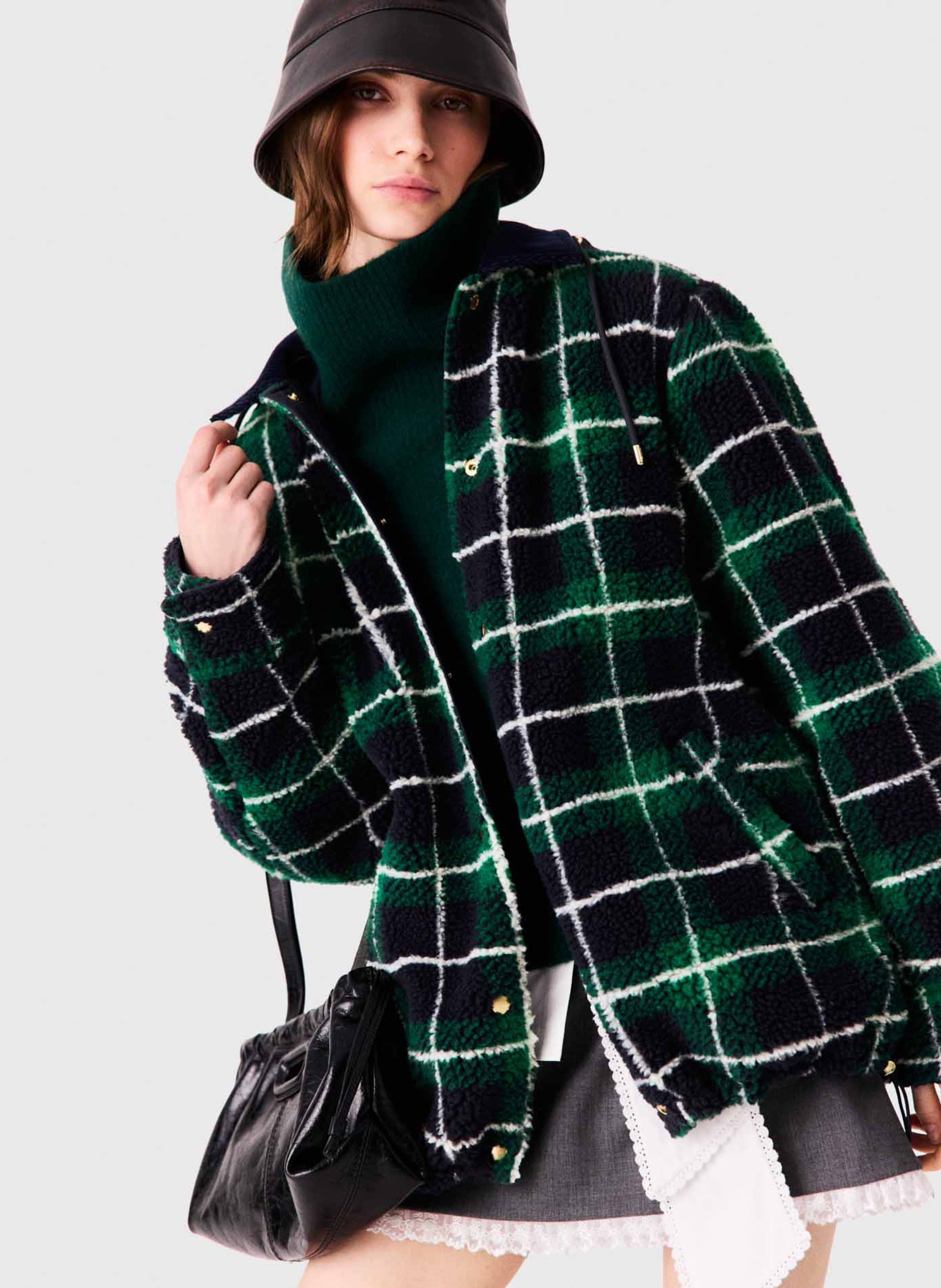 Parka réversible bouclette à carreaux MAJE Bleu