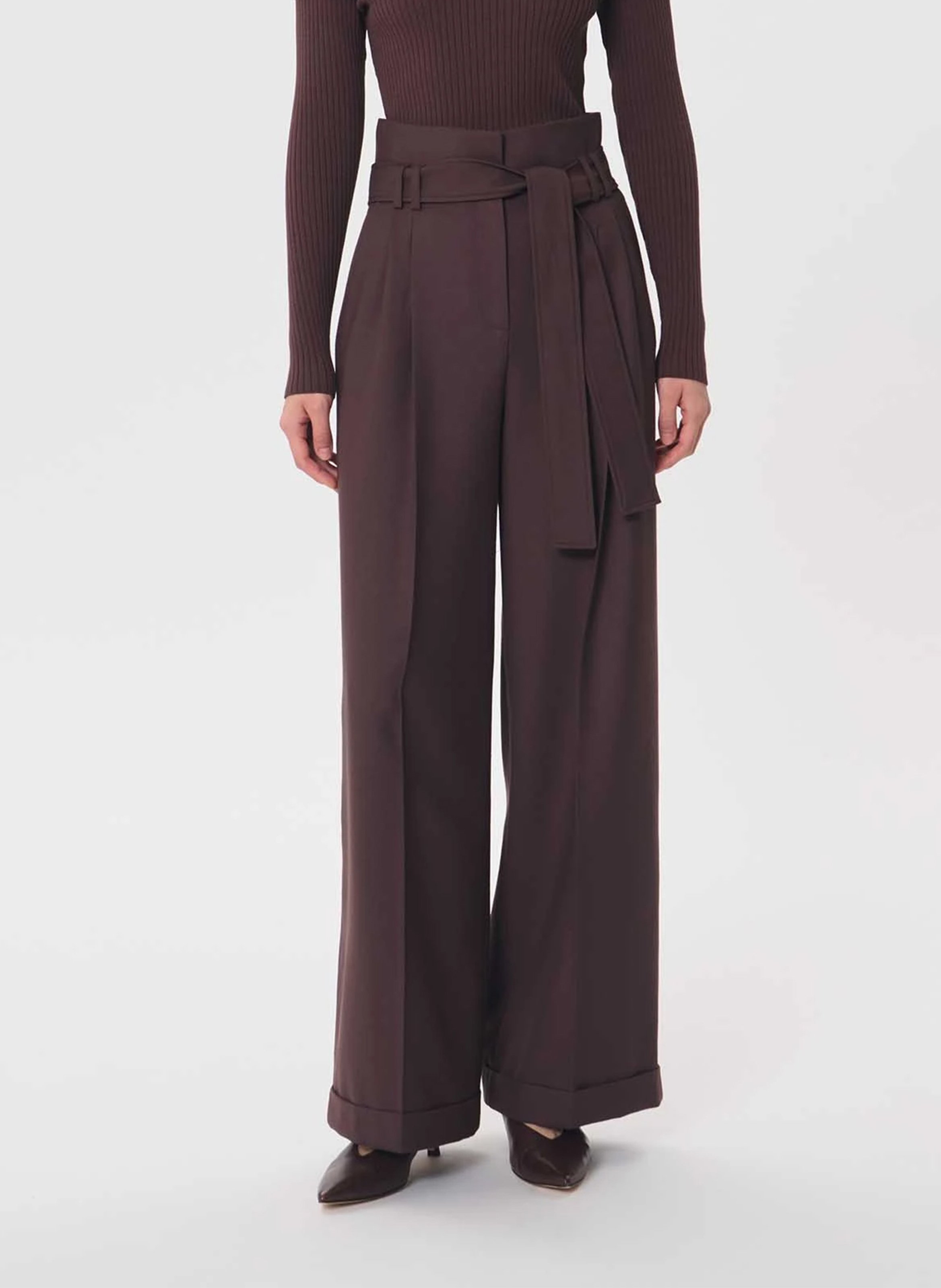 High-waisted wide-leg belted trousers TARA JARMON Brown