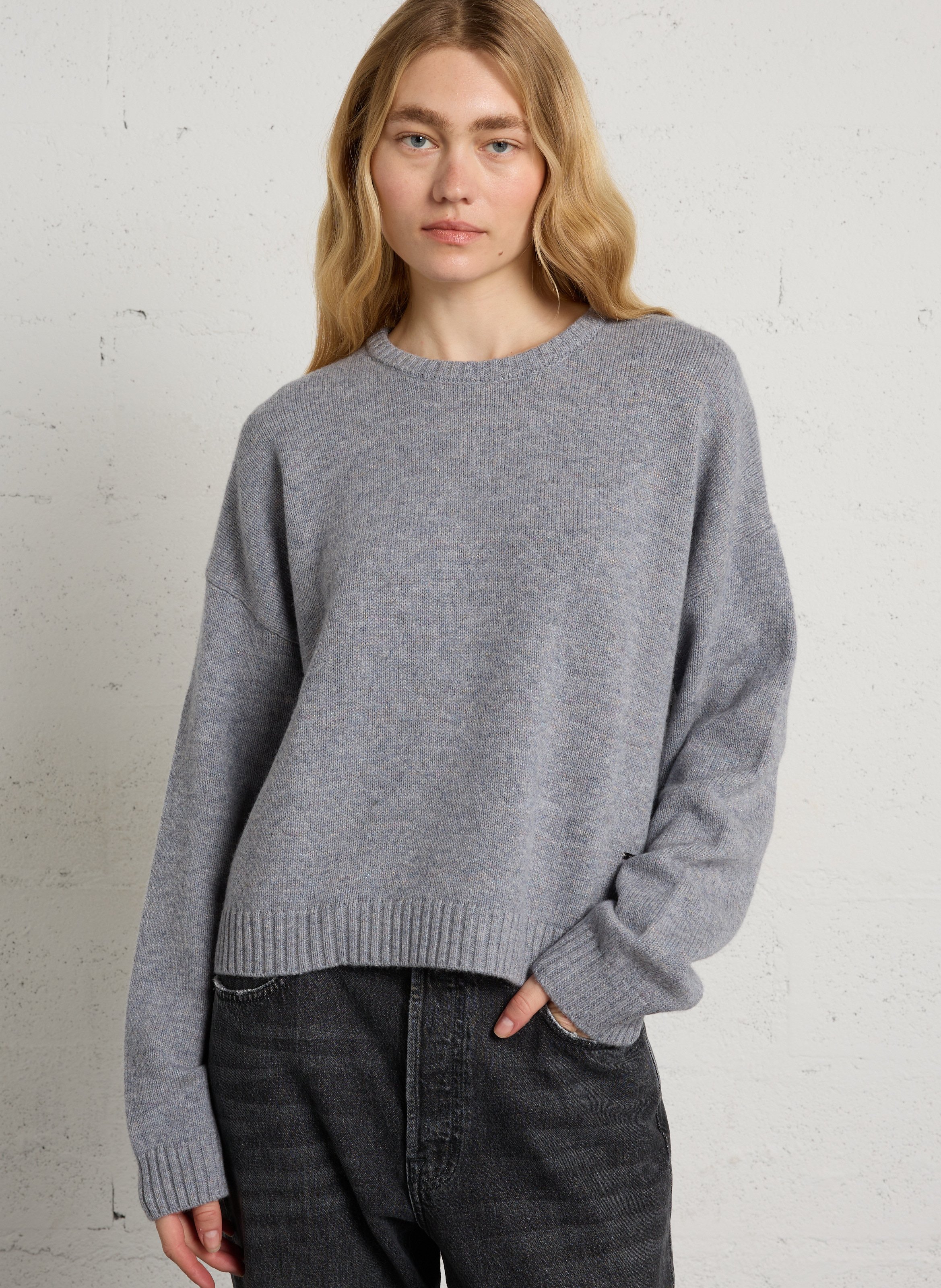 Pull col rond avec écharpe en laine BERENICE Gris