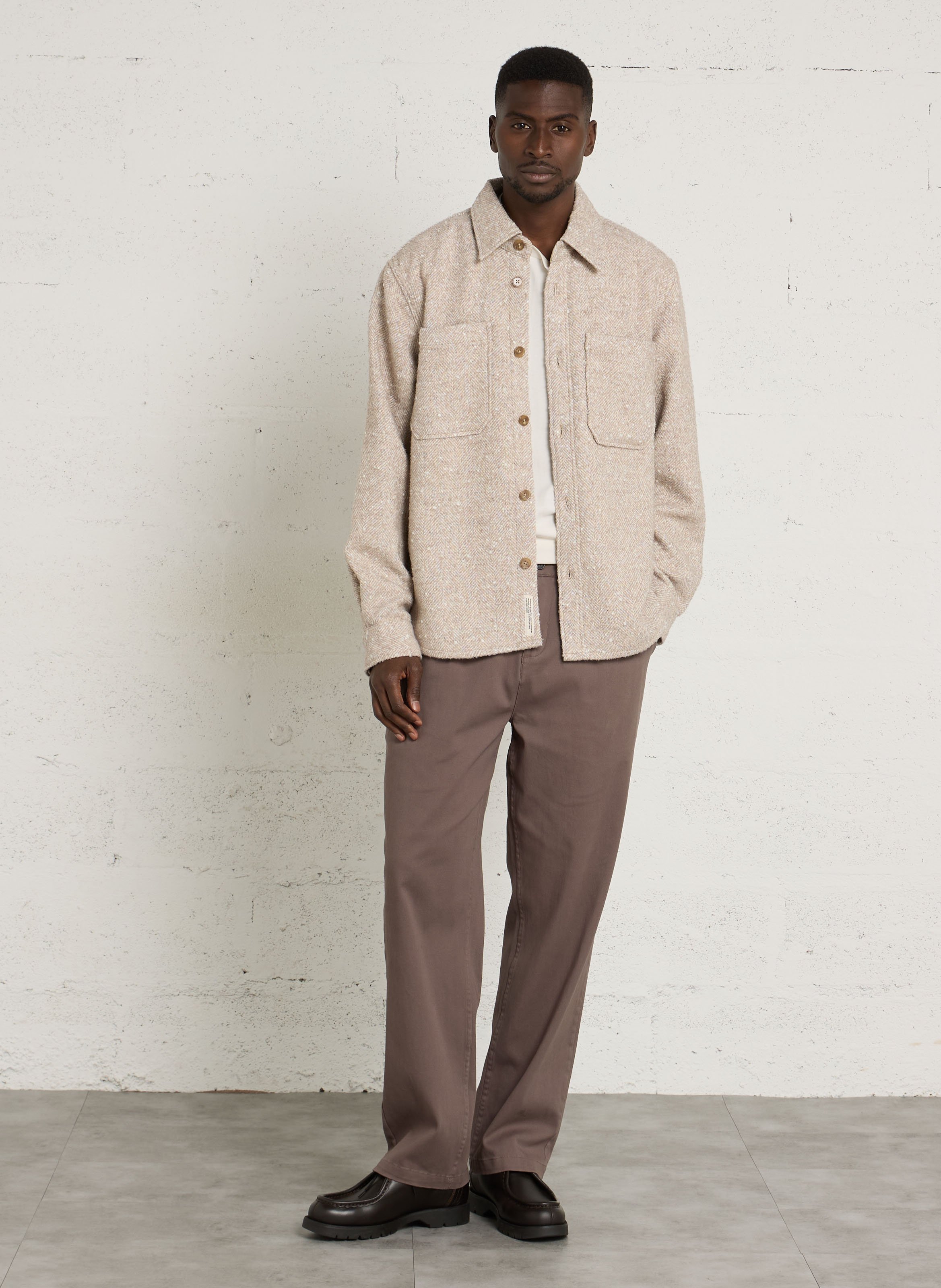 Straight herringbone overshirt with classic collar MINIMUM Beige