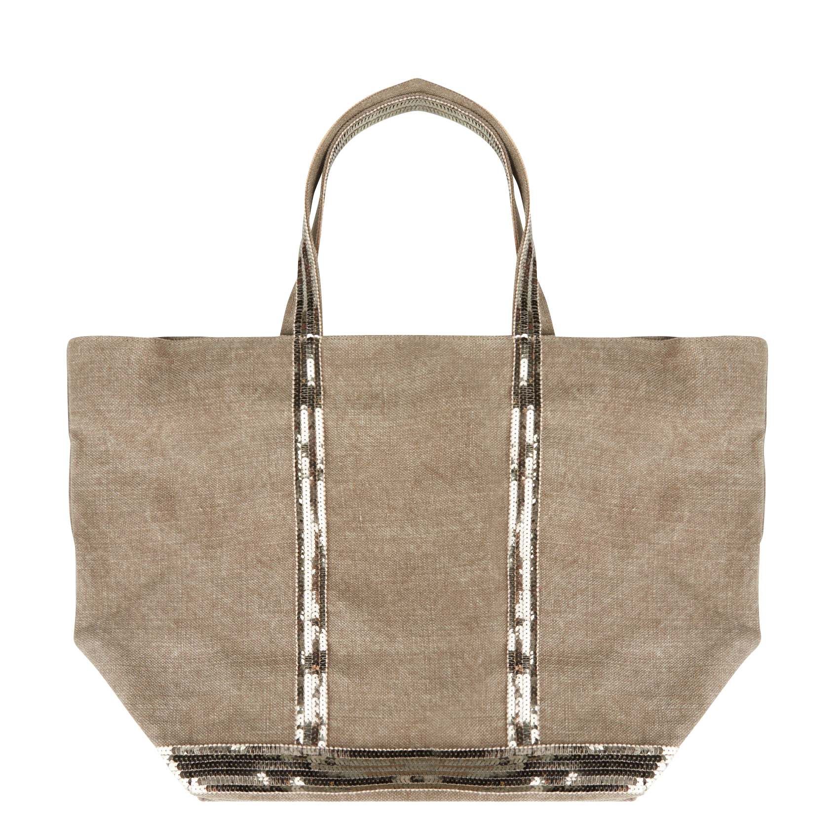 Linnen shopper met borduursel en lovertjes CABAS L Kaki