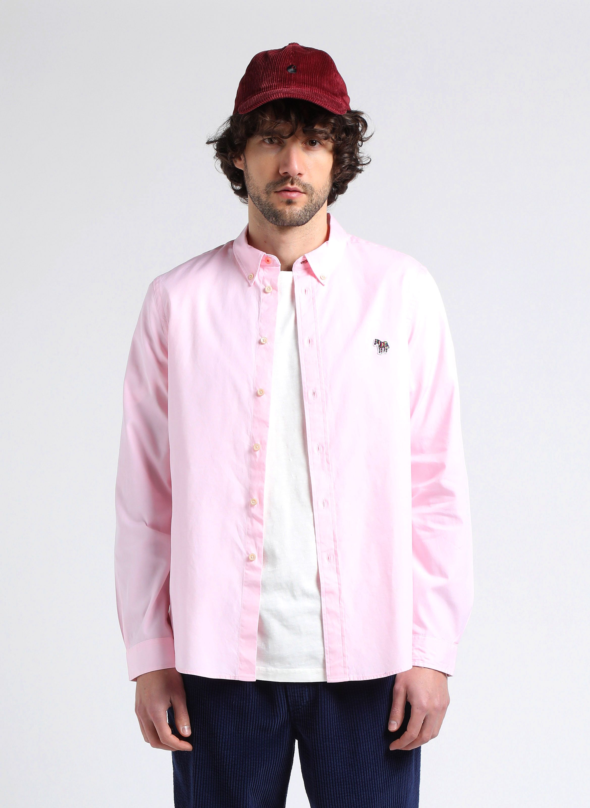 Pink Regular-fit cotton shirt with classic collar