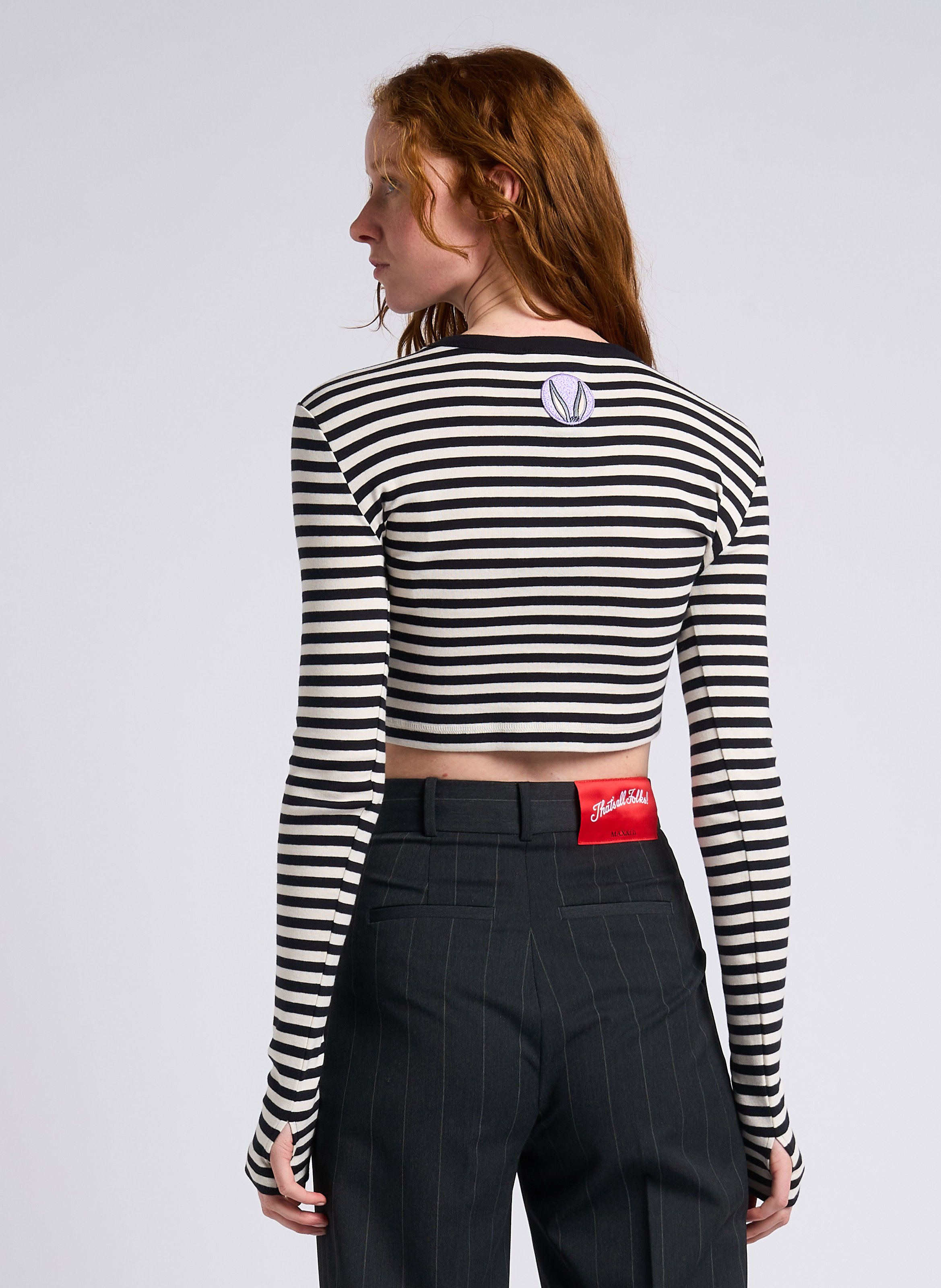 Tee-shirt court rayé en coton MAX&amp;CO. x LOONEY TOONS MAX&amp;Co. Noir