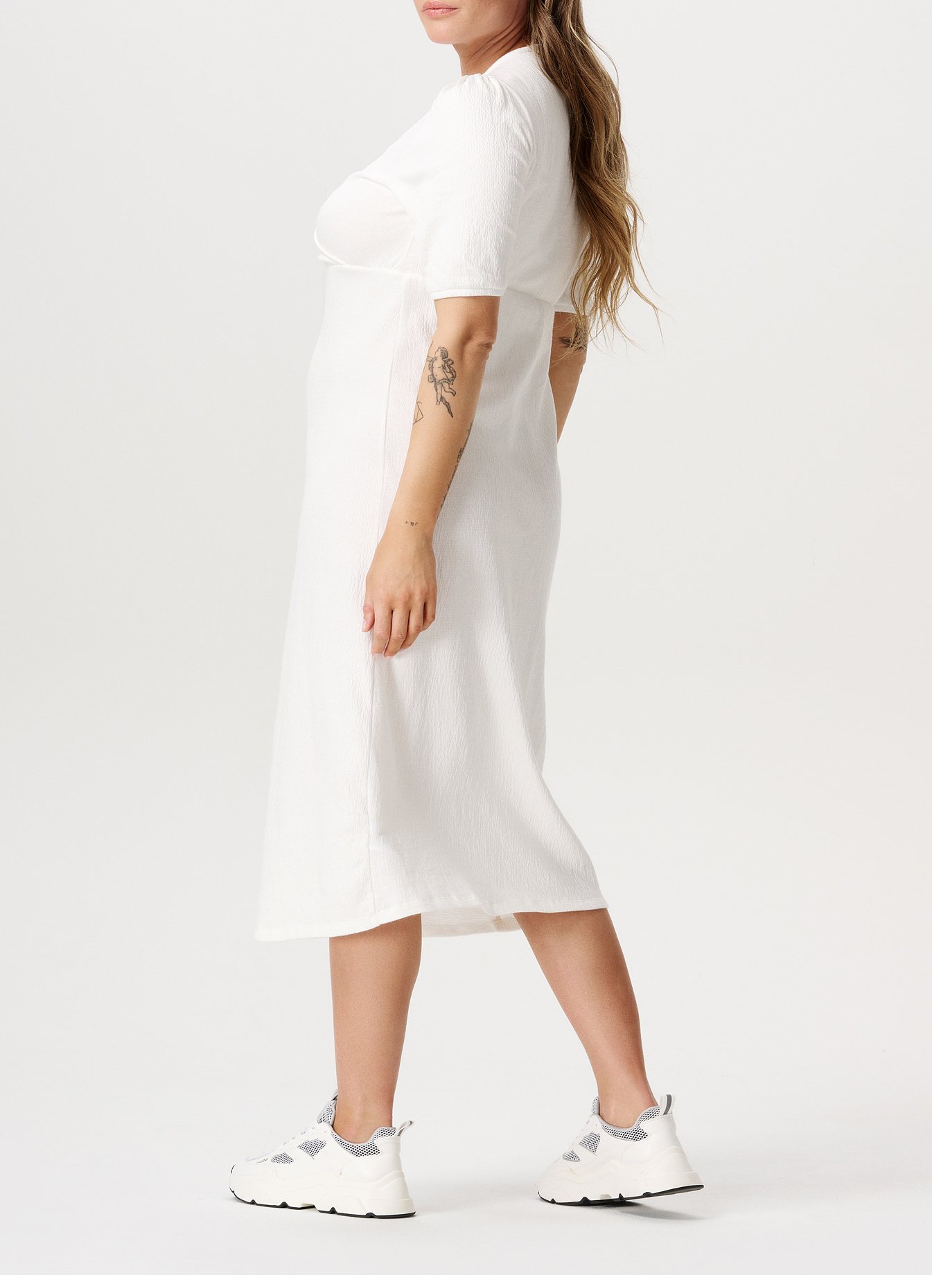 Robe midi de maternité col V en coton bio  NOPPIES Blanc