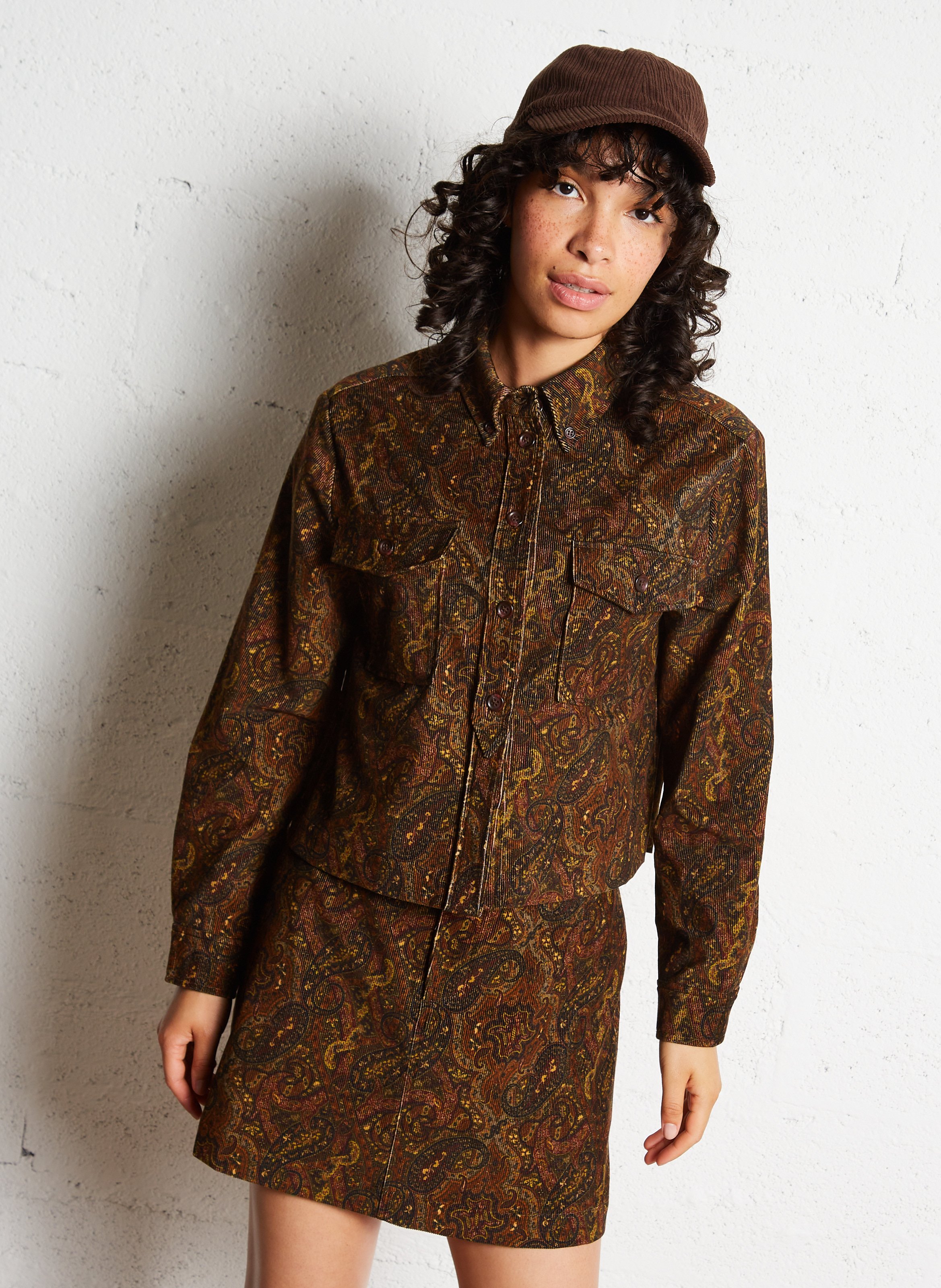 Korte, gerende rok van katoen SUZIE WINKLE Bruin