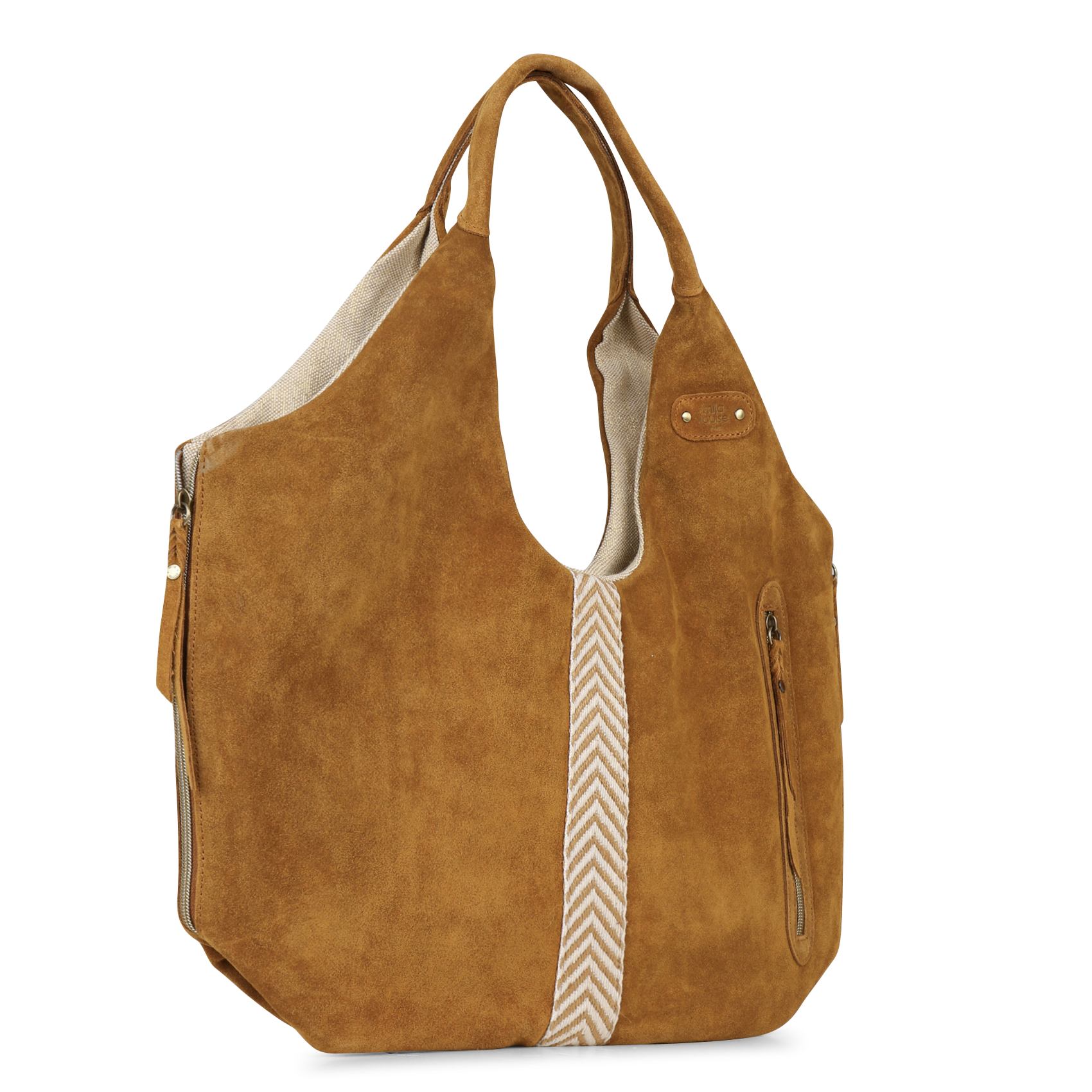 Cabas porté épaule en cuir suédé MILA LOUISE Marron