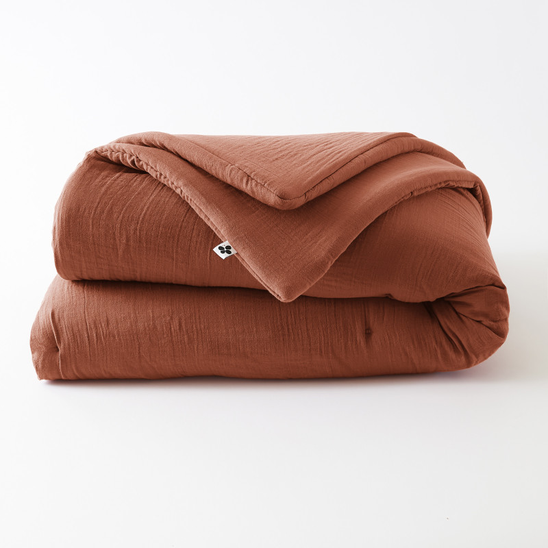 Cotton gauze bedspread or end-of-bed throw L'EFFET PAPILLON Red