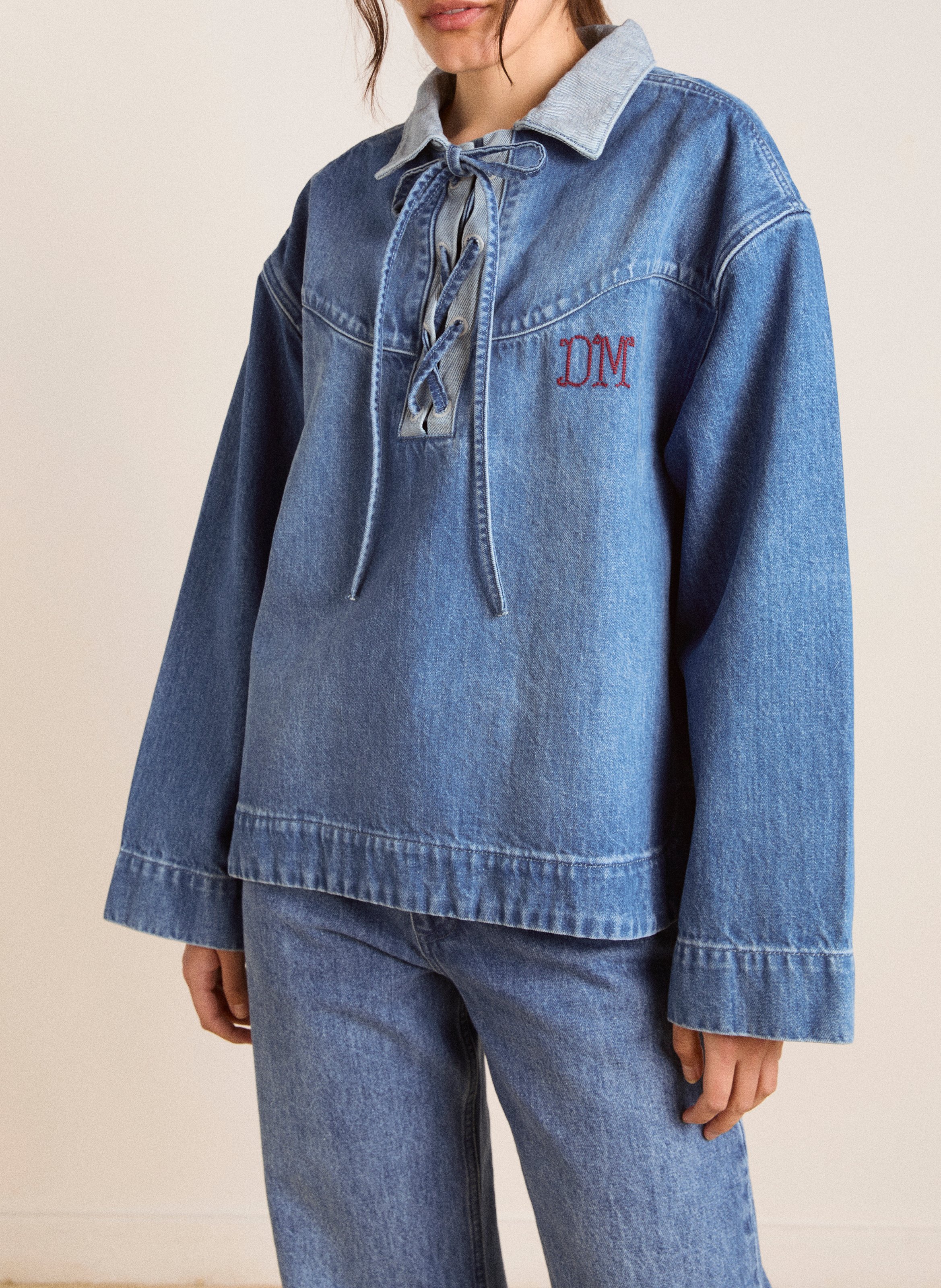 Blouse à lacets en denim DAMSON MADDER Bleu