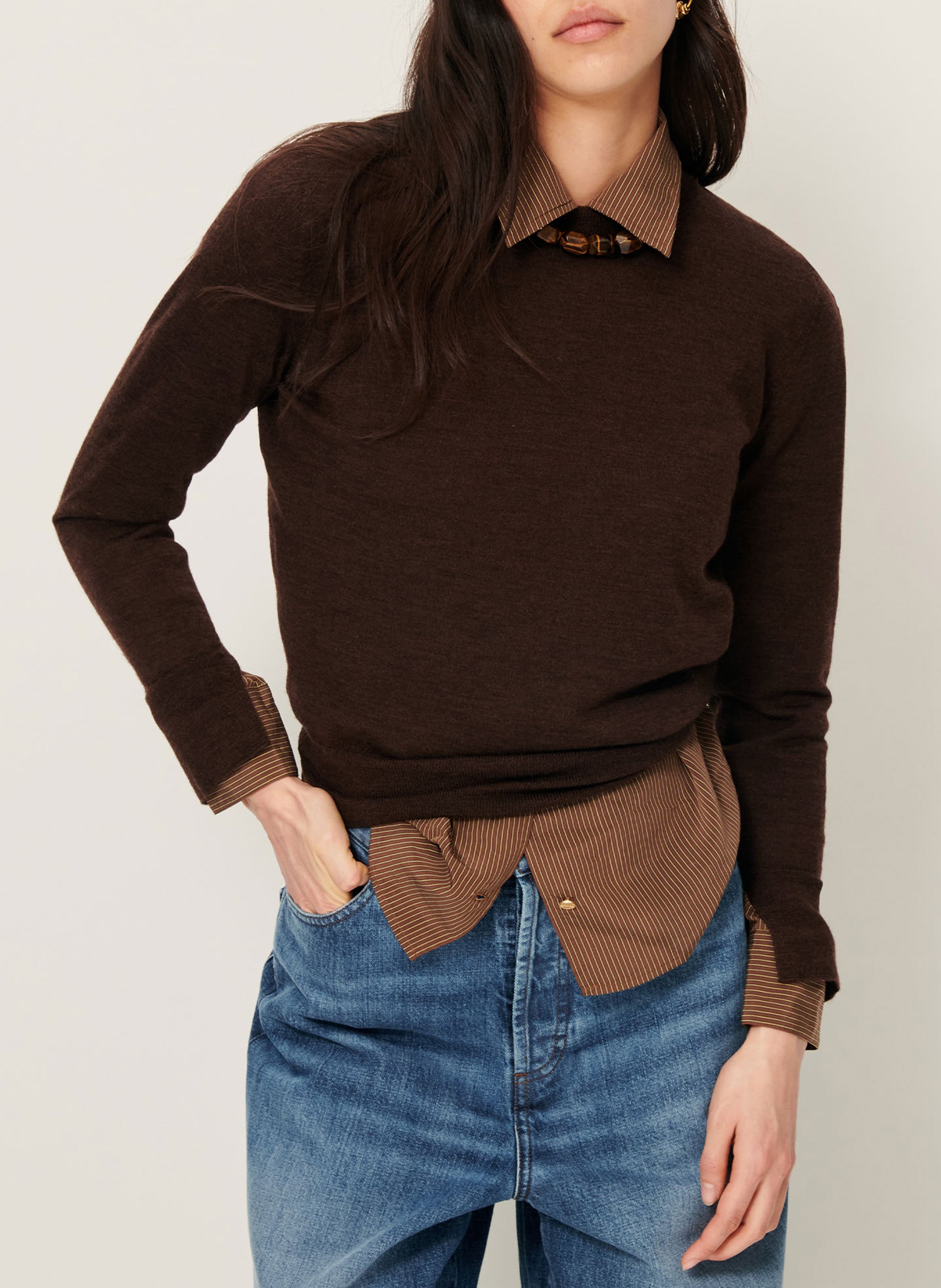 Pull col rond en laine SESSUN Marron