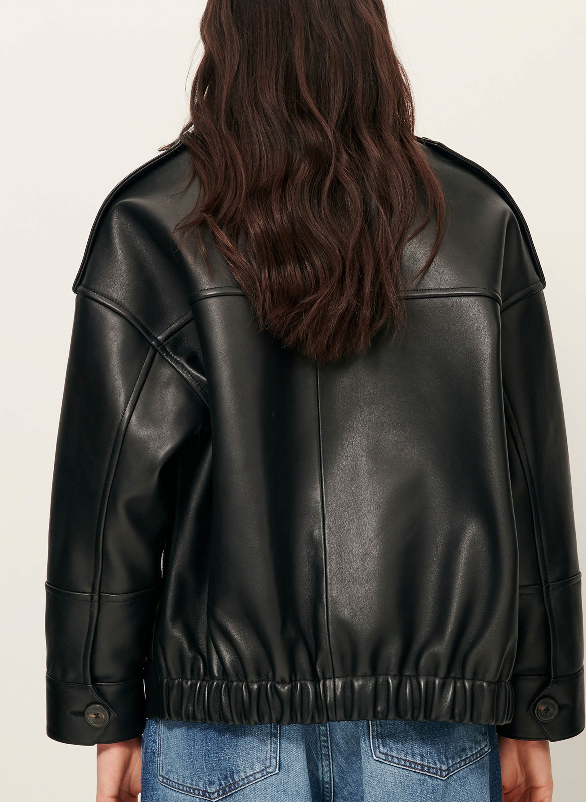 Veste ample boutonnée en cuir  SESSUN Noir