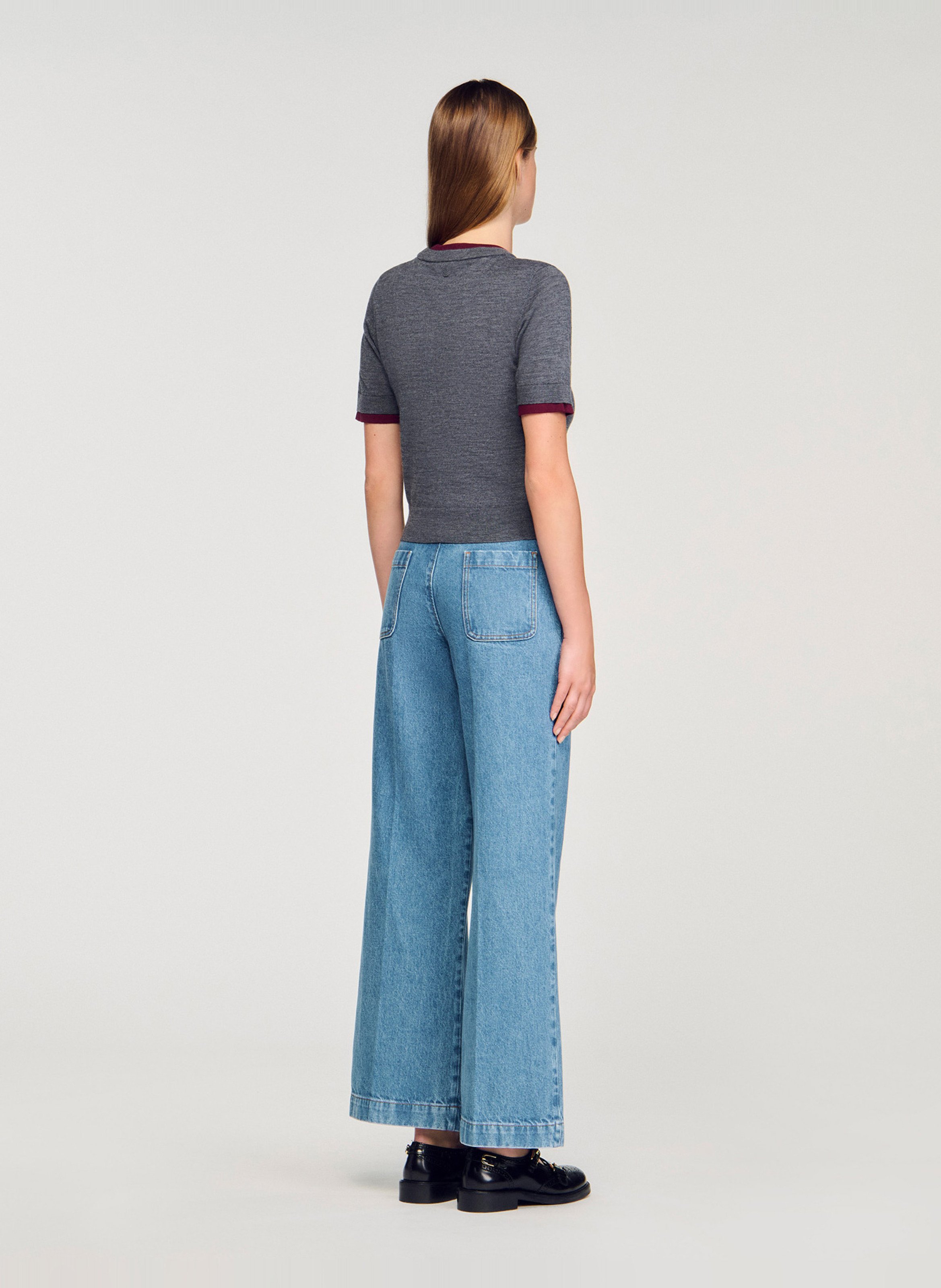 Pull ajusté col rond en laine SANDRO Gris