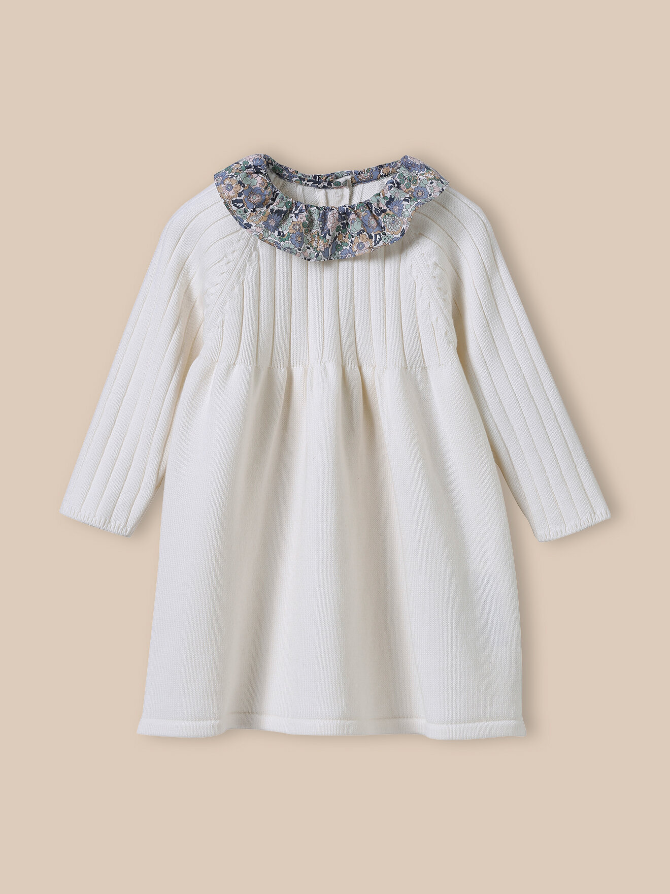 Knitted dress with Liberty fabric collar CYRILLUS