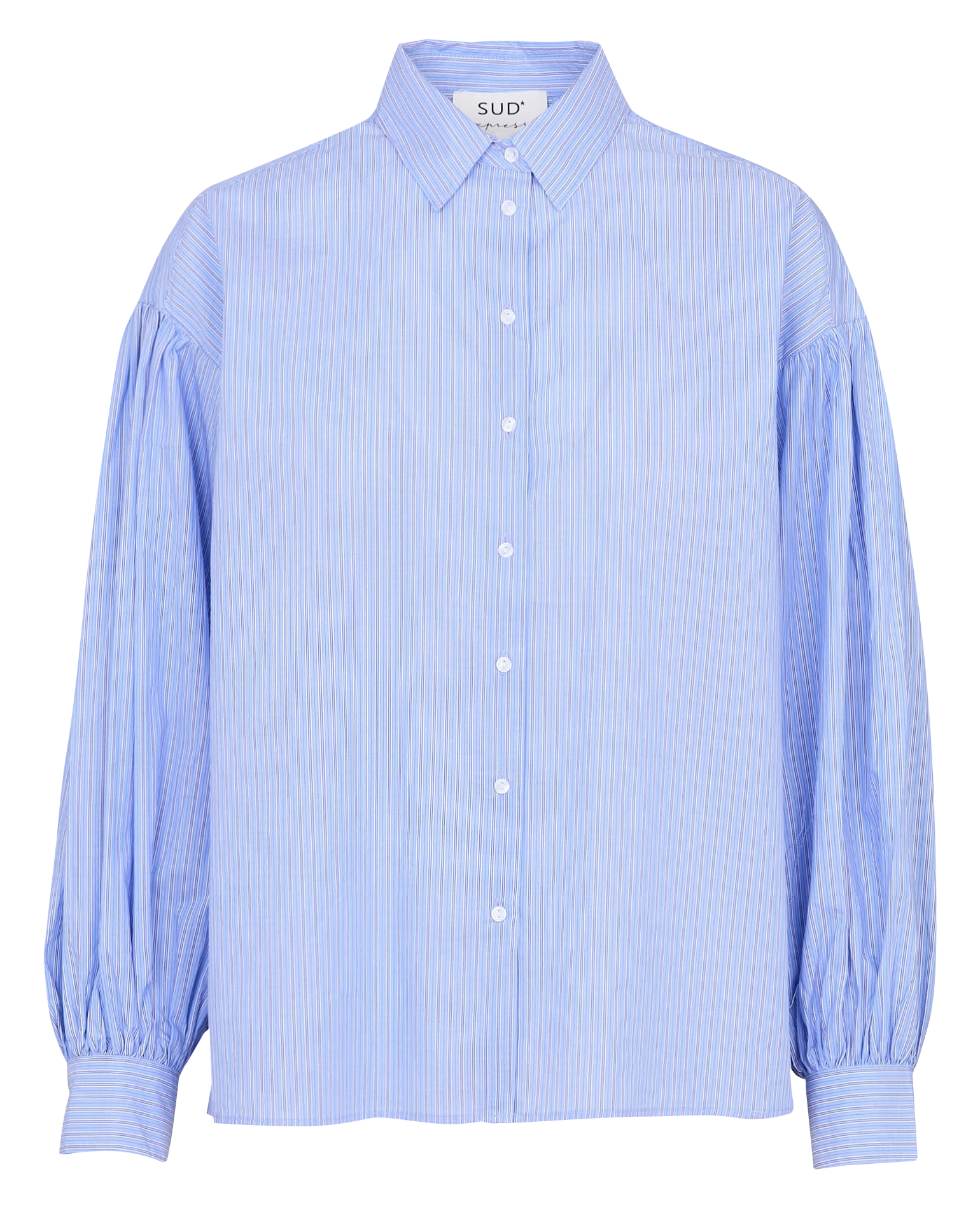 Ruimvallende, gestreepte, katoenen blouse met klassieke kraag SUD EXPRESS Blauw