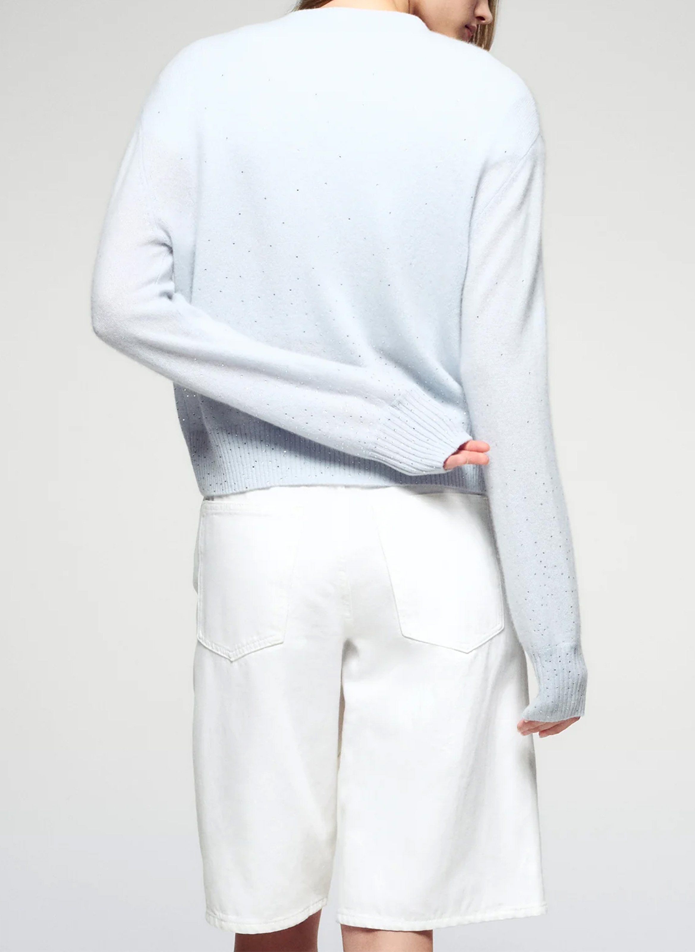 Round neck cashmere sweater with rhinestones FROM FUTURE Blue