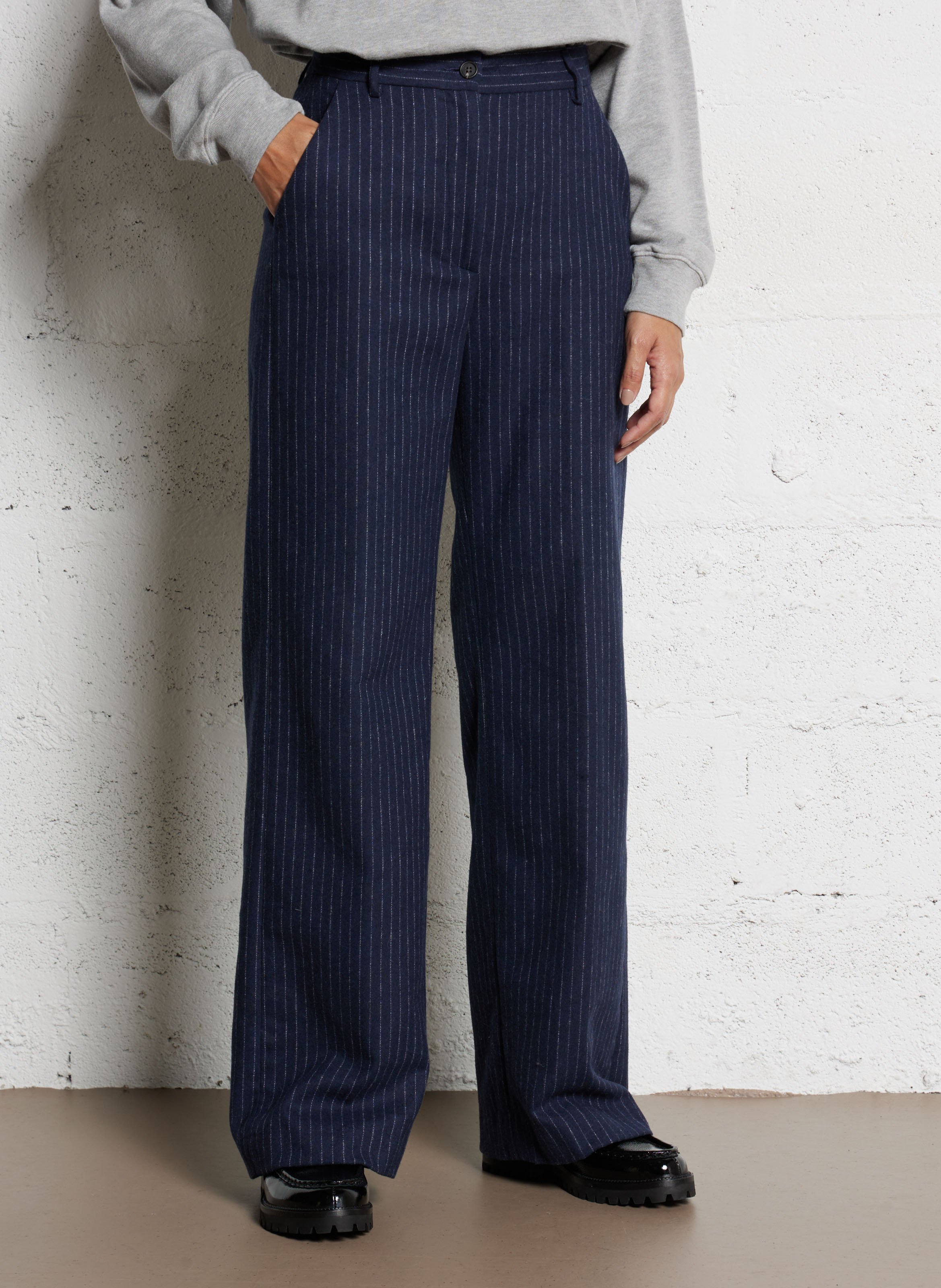 Pantalon droit en laine et coton mélangé rayé HARTFORD Multicolore