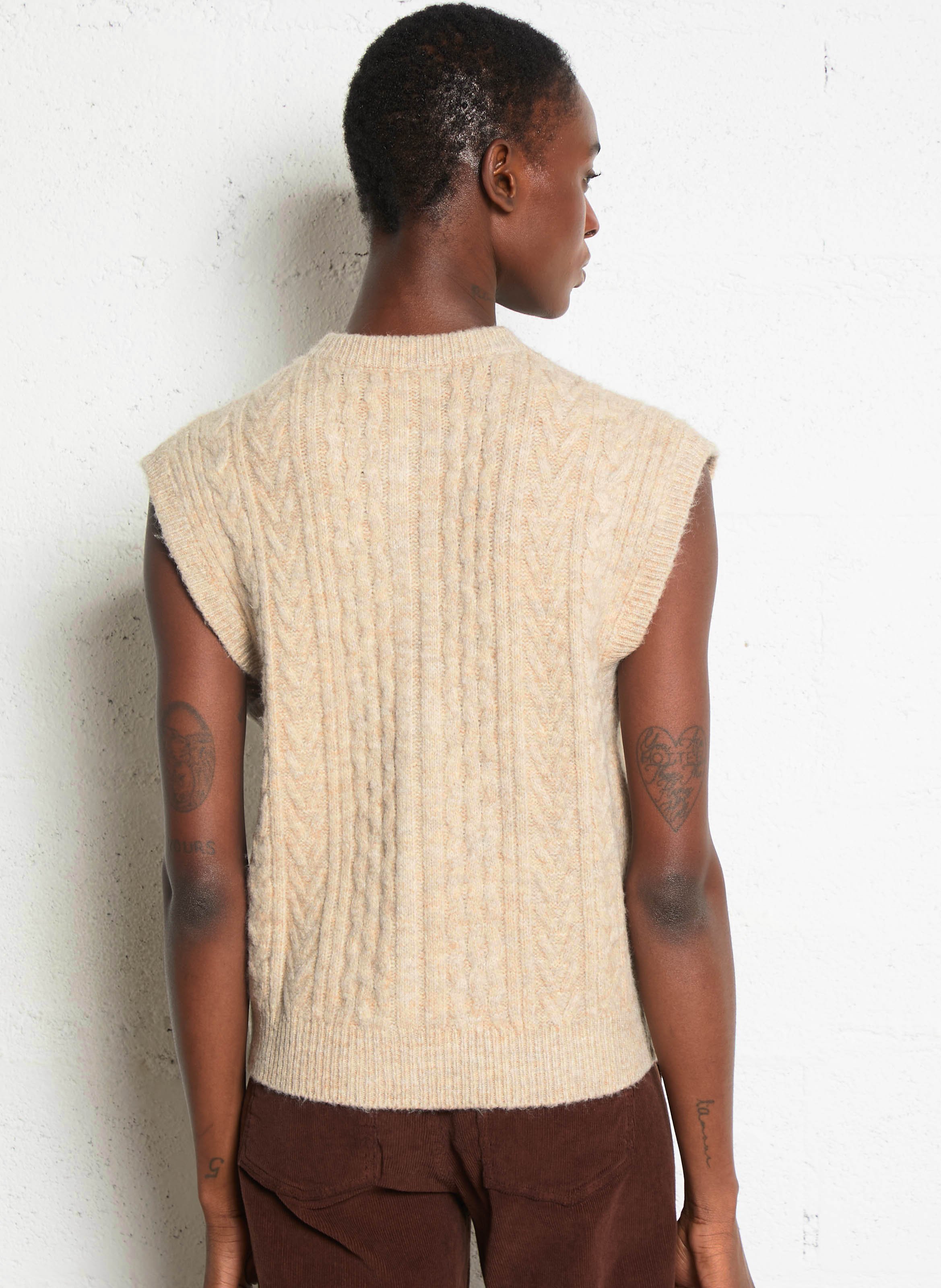 Oversize Rundhalsausschnitt Weste Beige