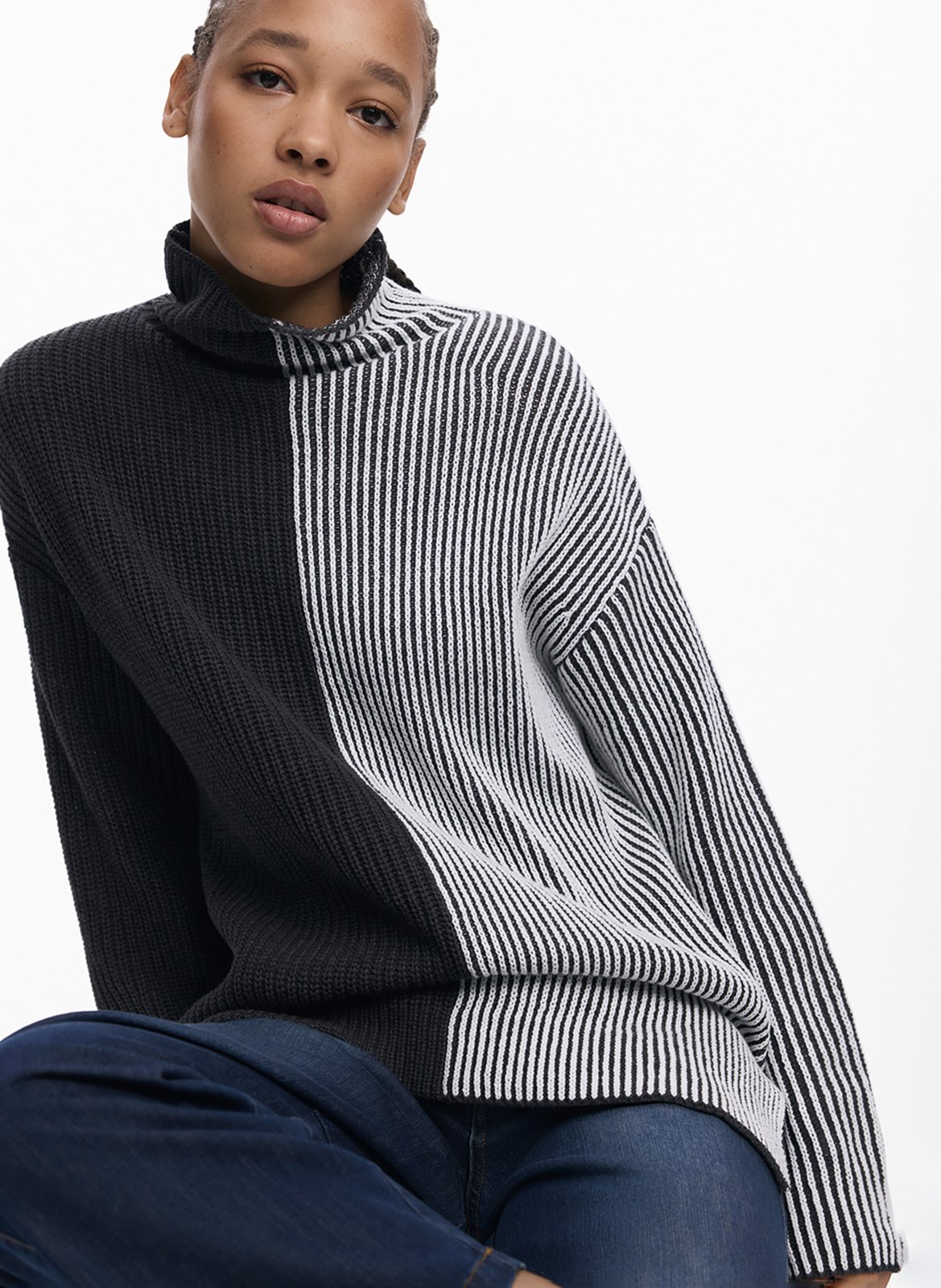 Pull col montant en coton mélangé DESIGUAL Noir