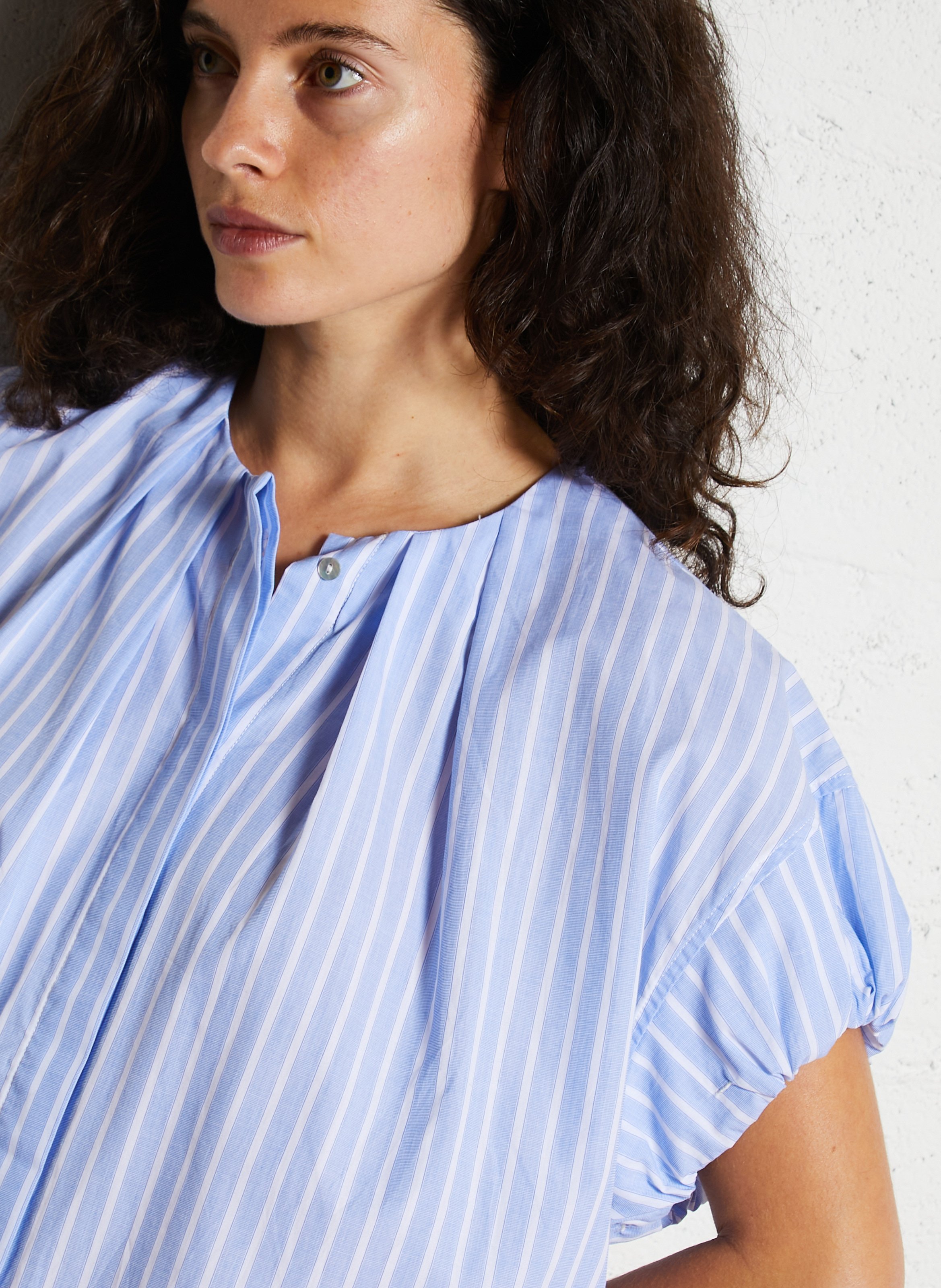 Loose-fit cotton shirt with round neck JC SOPHIE Blue