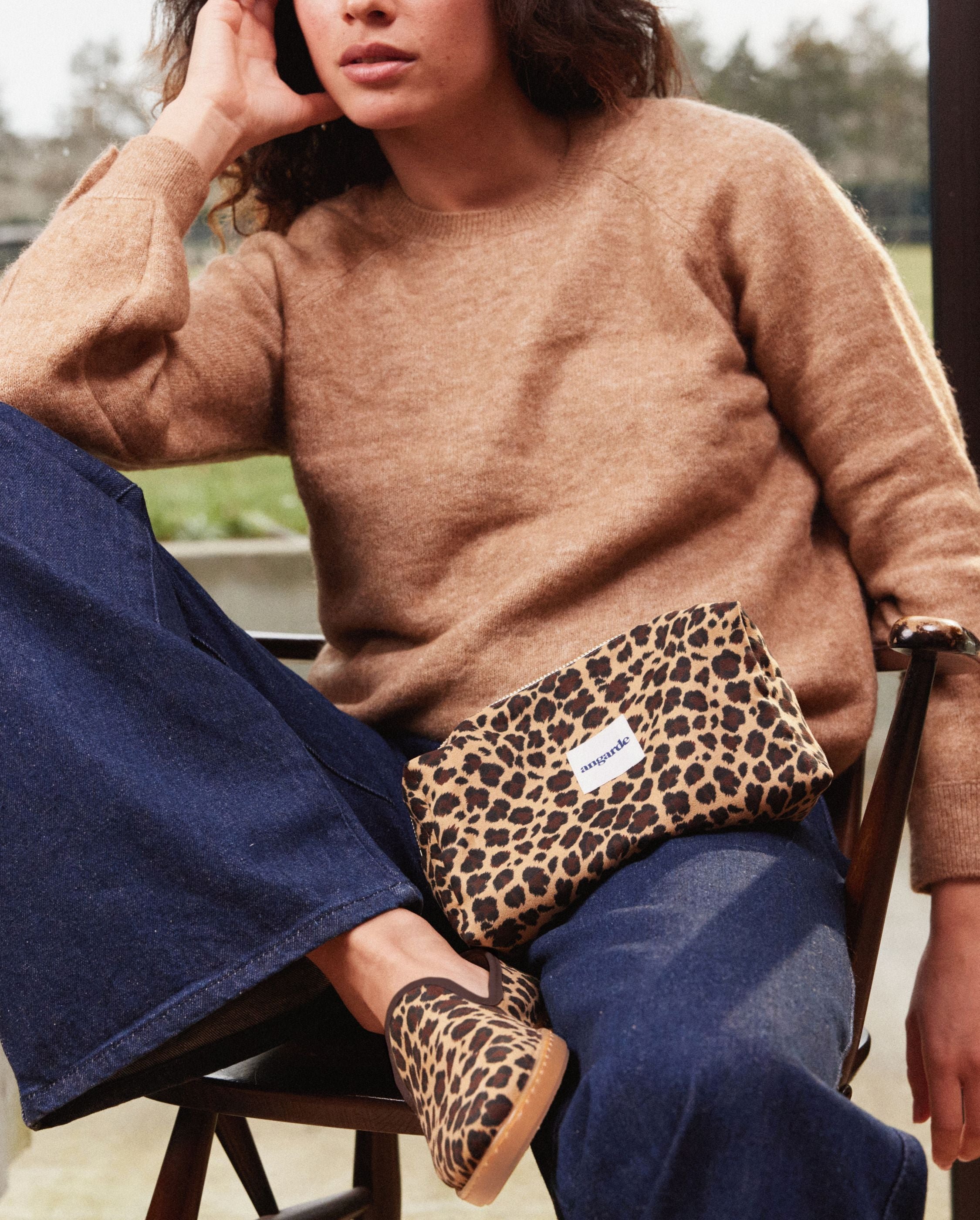 Women's suede leopard slippers ANGARDE Brown