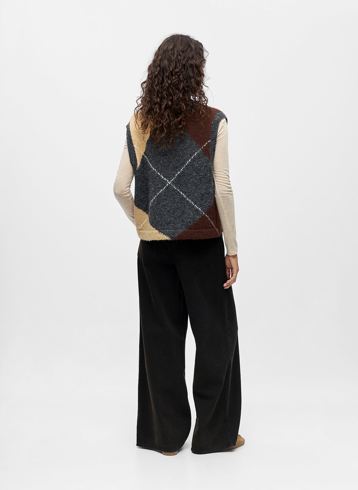 Straight V-neck jacquard printed vest OBJECT Grey