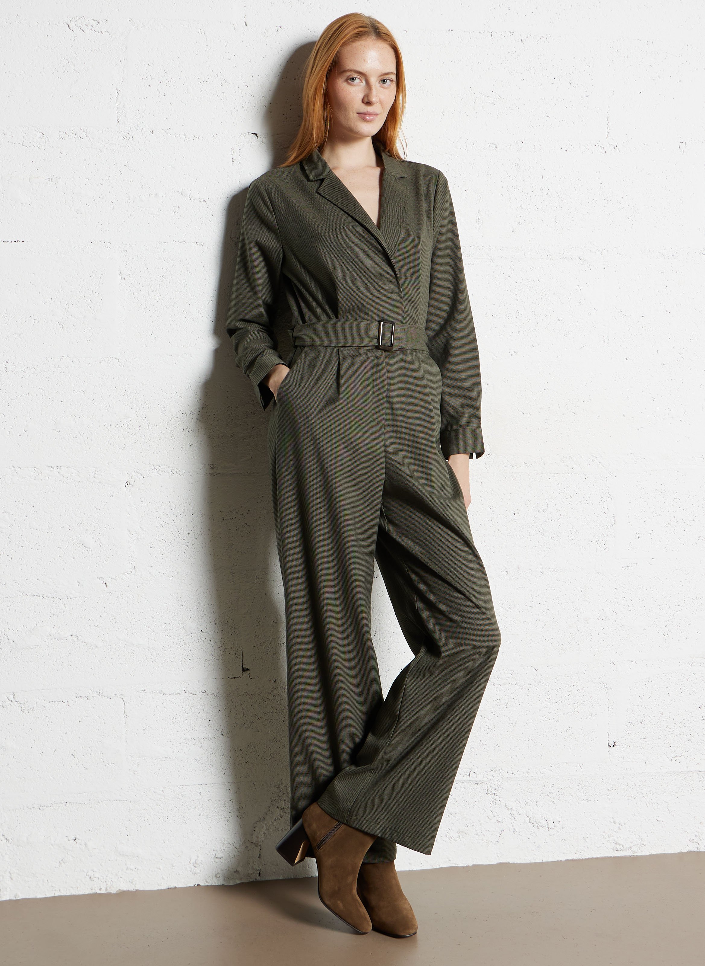 Combinaison col tailleur à carreaux LA PETITE ETOILE Kaki