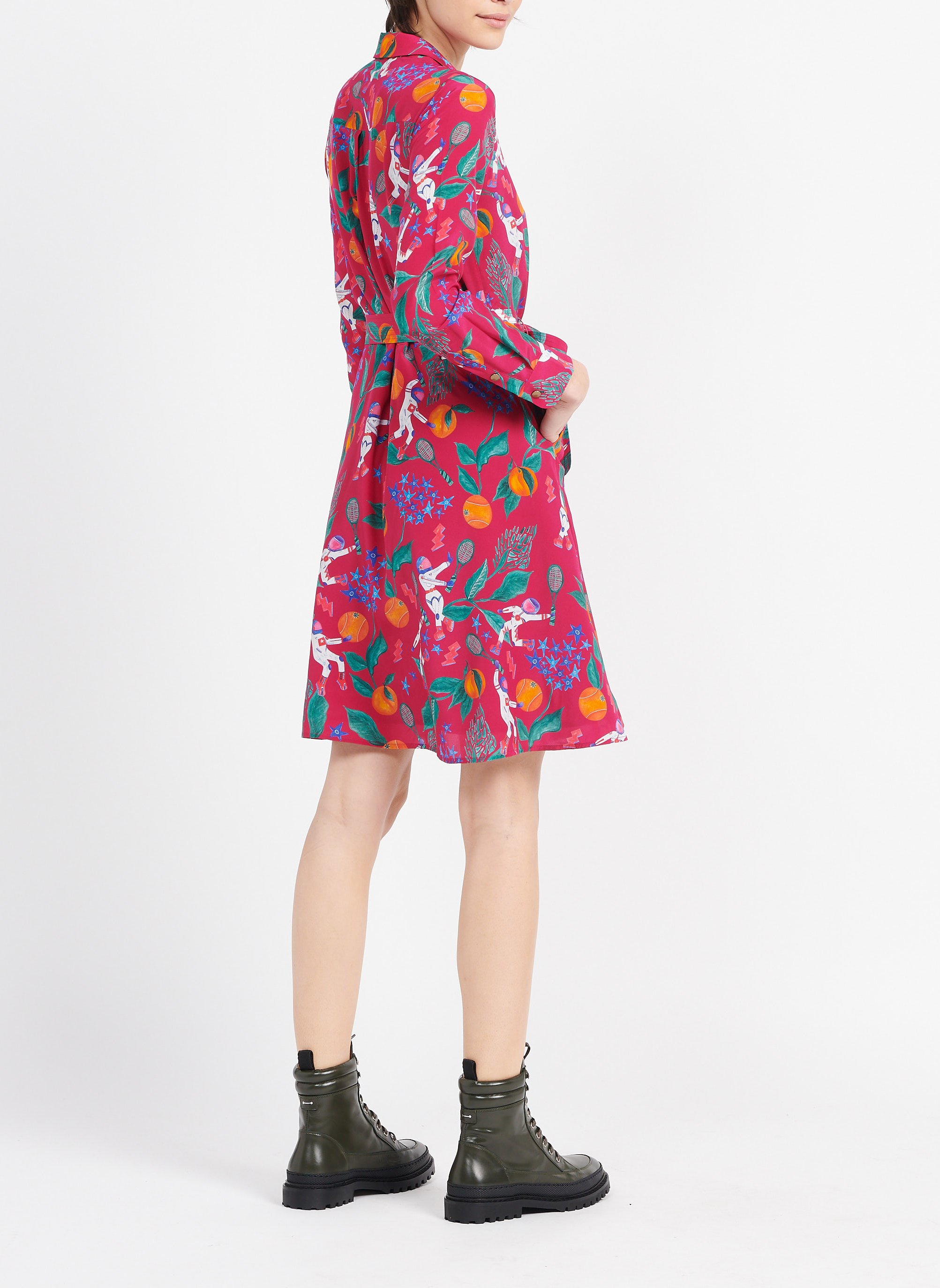 Robe midi imprimée en soie  SOI PARIS Rose