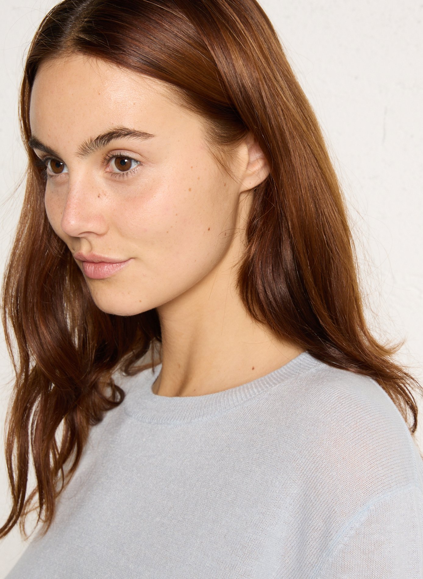 Pull droit uni en cachemire et lin MAISON 123 Bleu