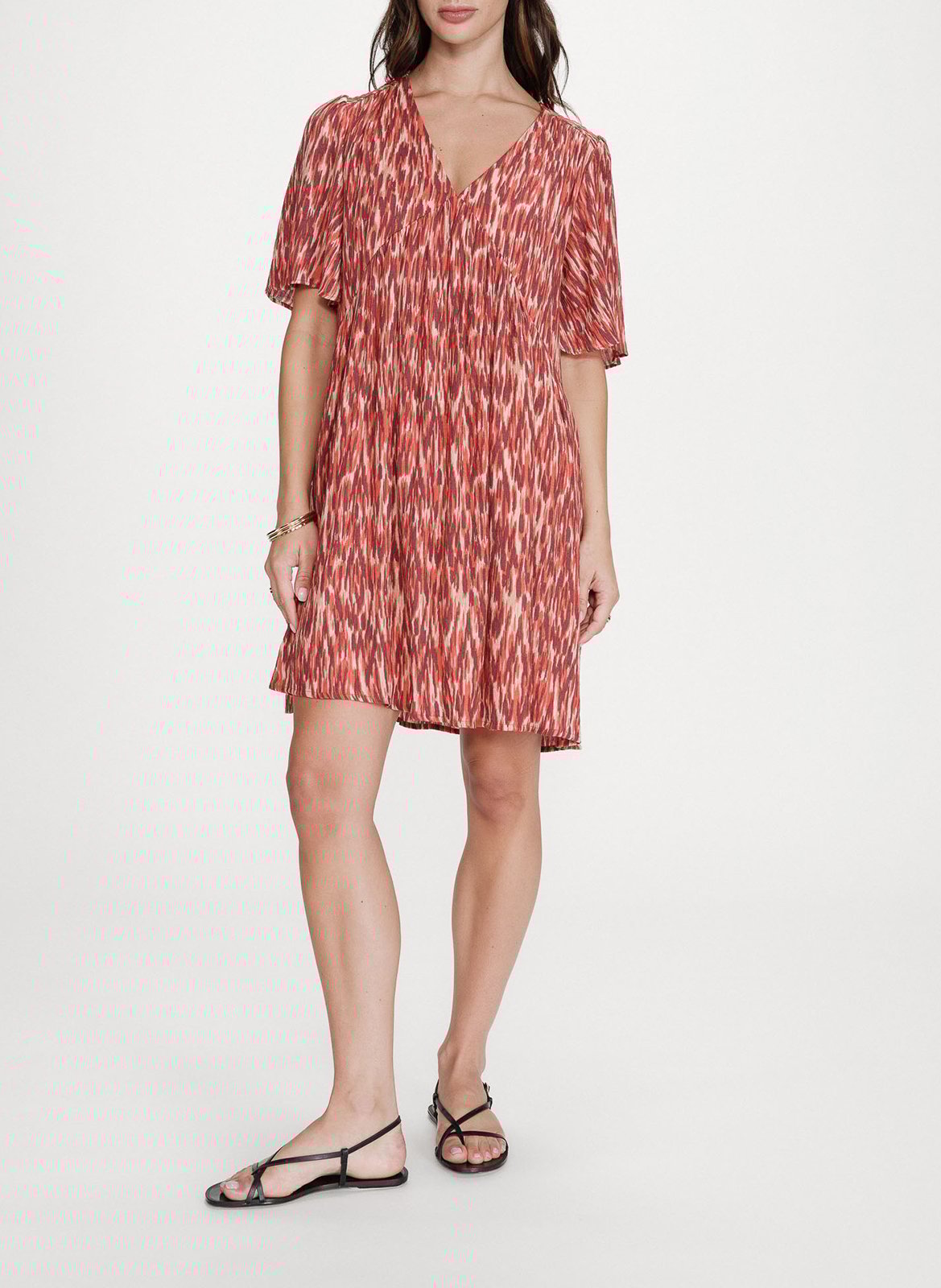 Korte, wijde jurk met V-hals en print GRACE ET MILA Rood