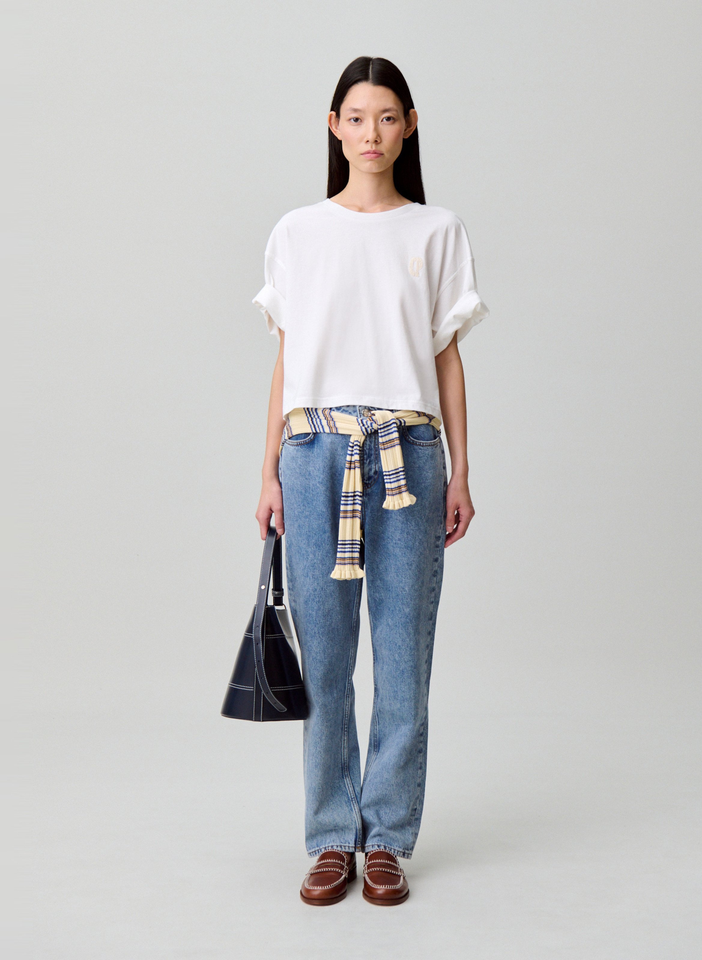 Tee-shirt col rond en coton CLAUDIE PIERLOT Beige