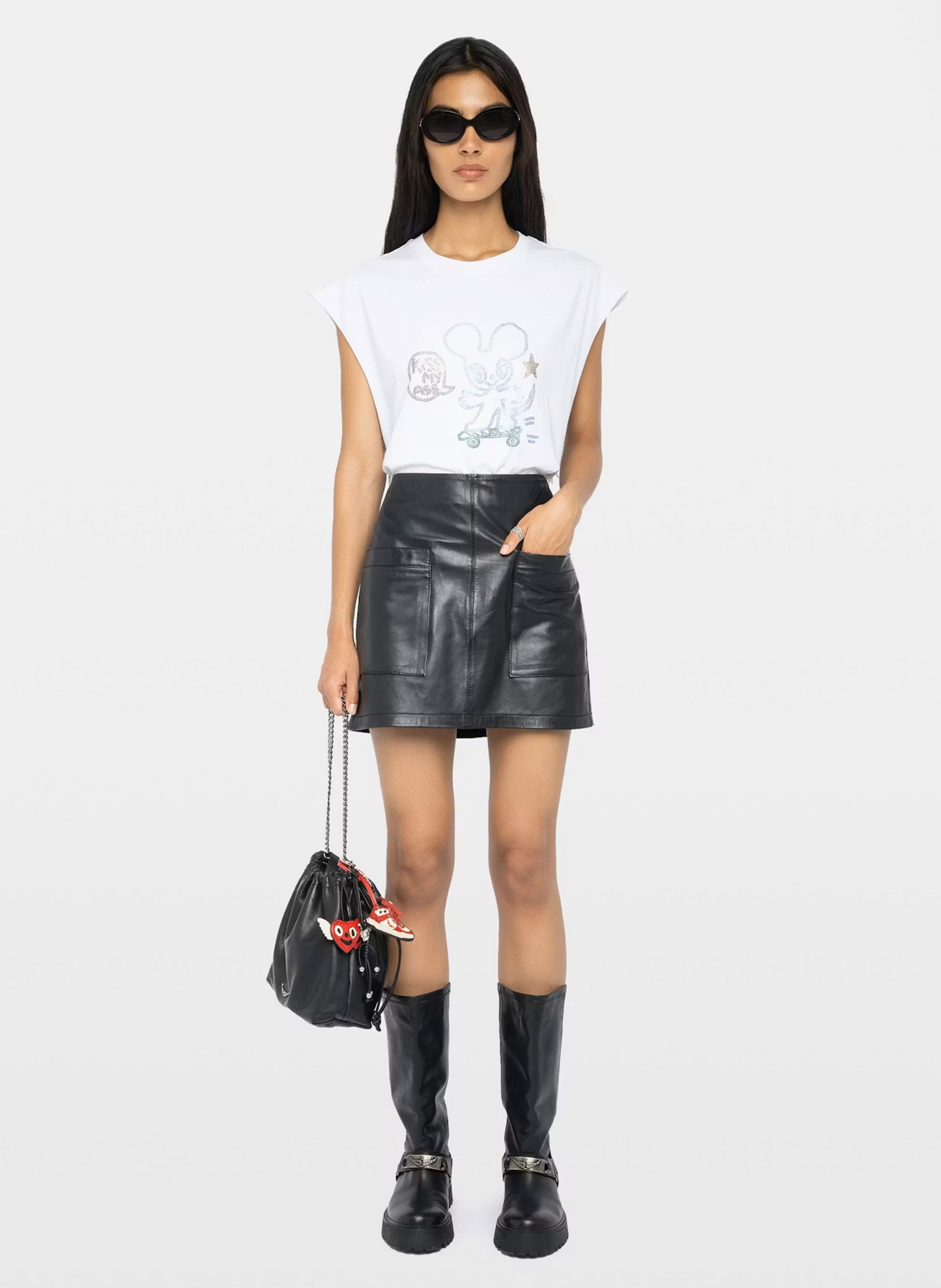 Tee-shirt sans manches avec strass devant ZADIG&VOLTAIRE Blanc