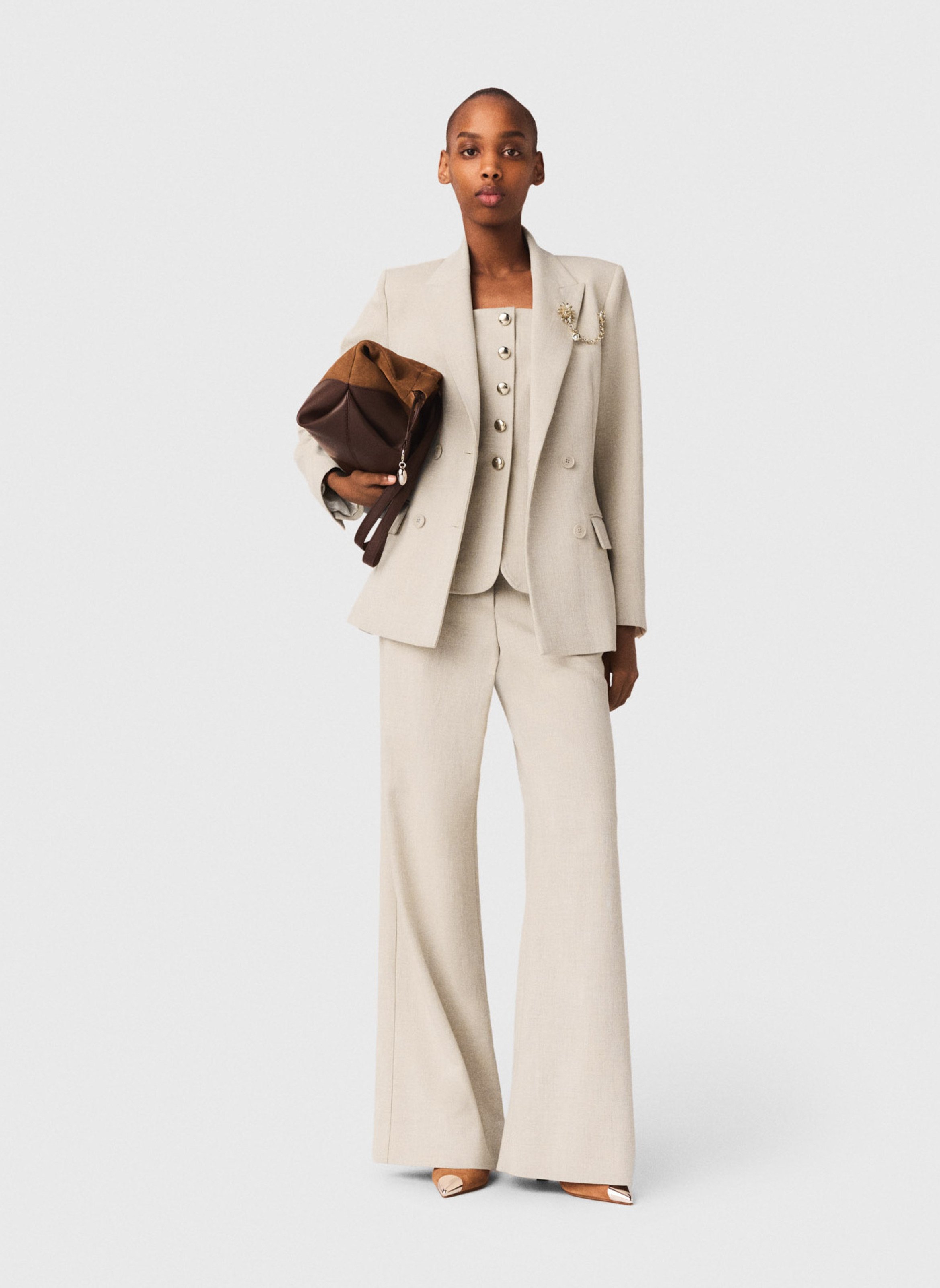 Veste col tailleur MAJE Beige