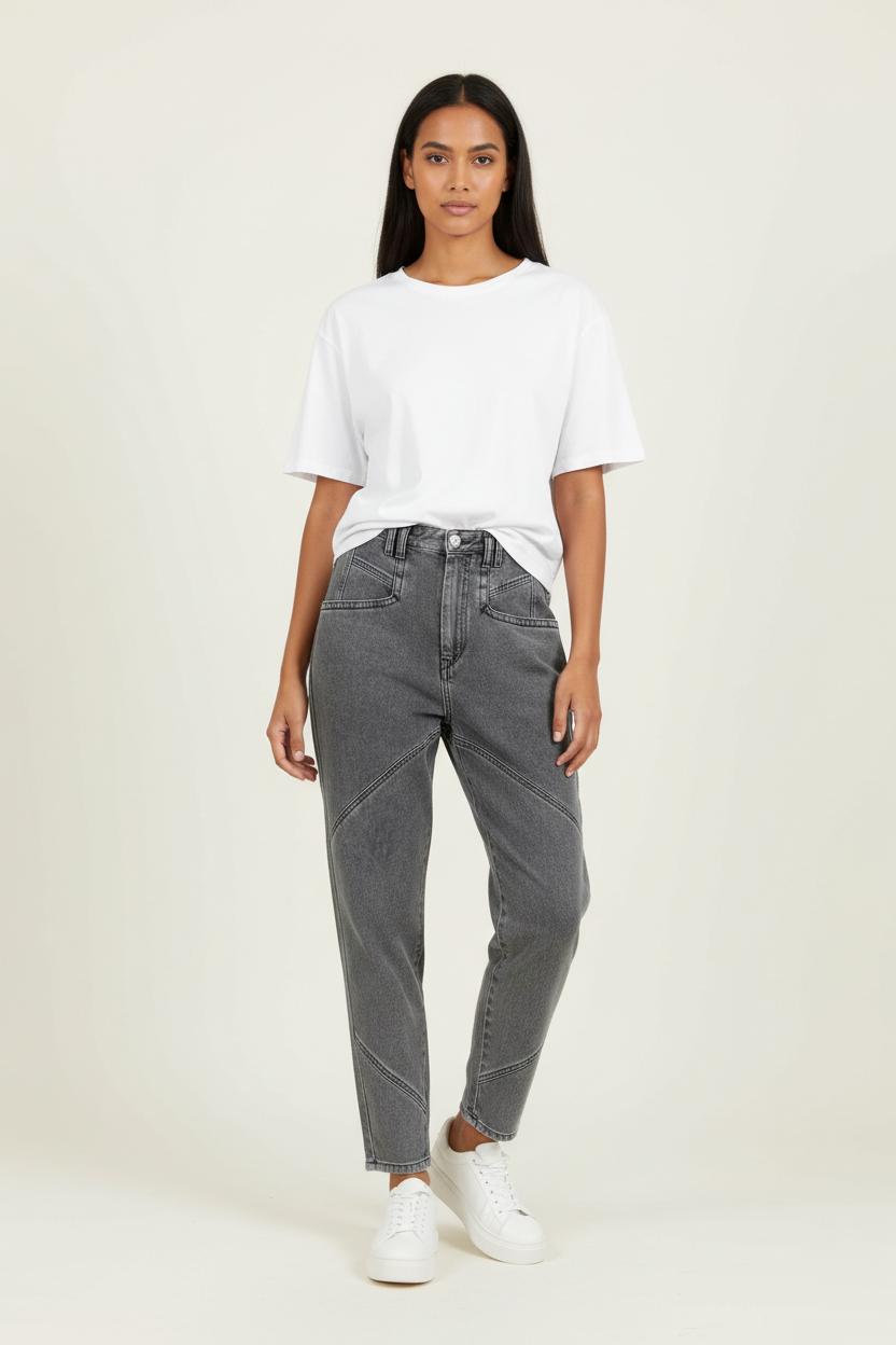 Cropped slim jeans with studs ISABEL MARANT - Seconde Main Grey