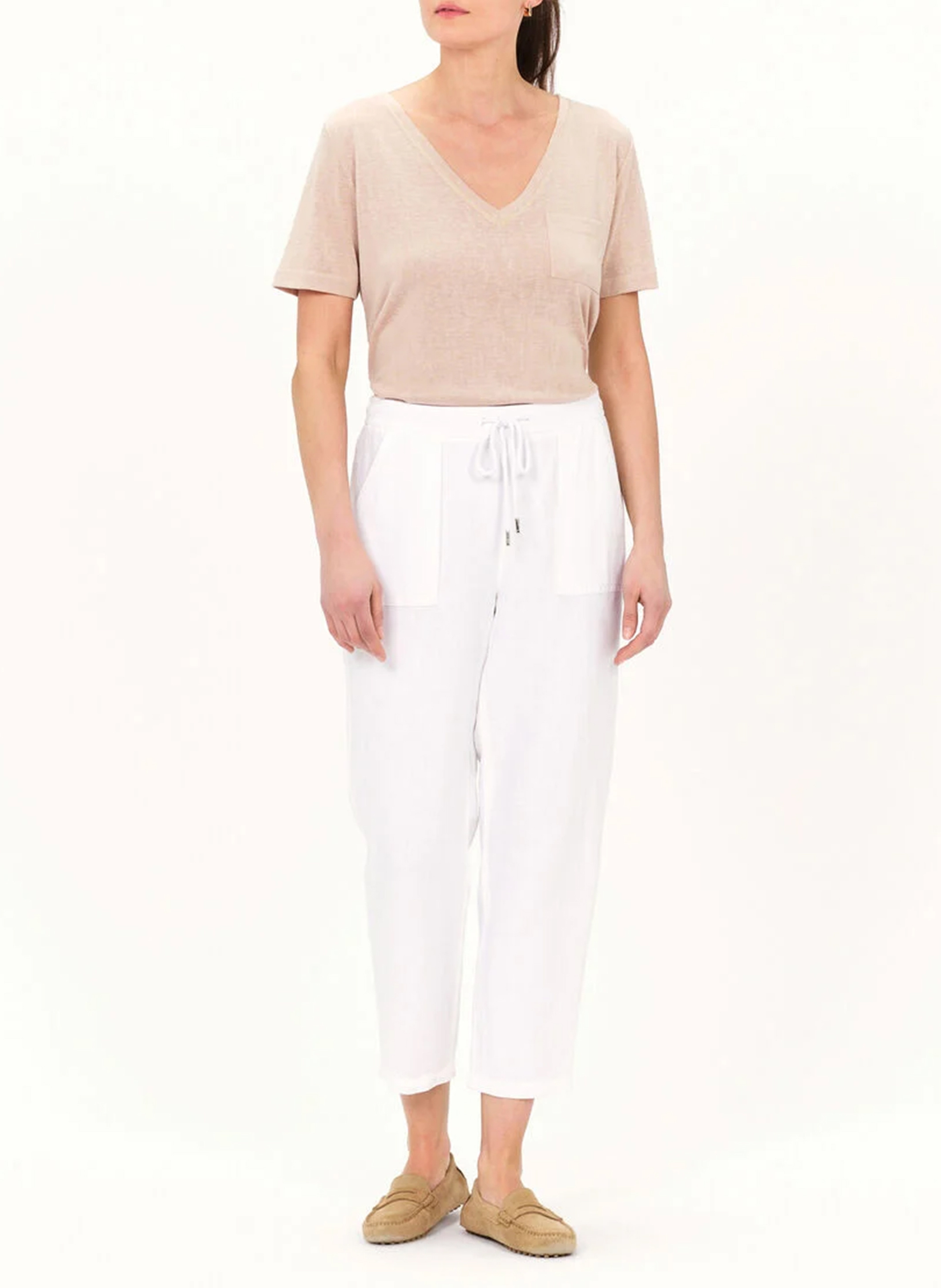 Straight-leg cotton and linen pants CAROLL White