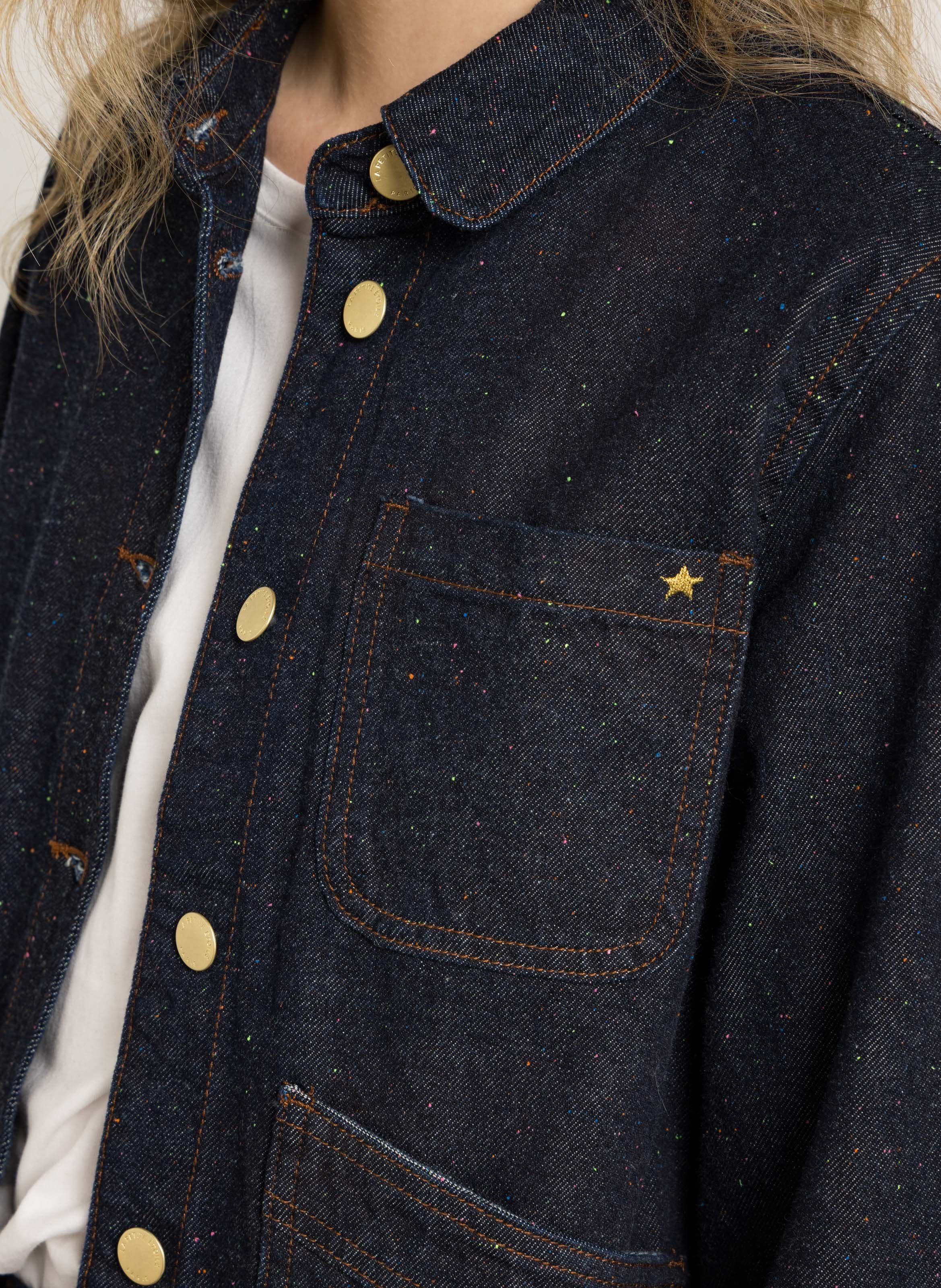 Klassieke rechte jas met klassieke kraag in bedrukte jacquard LA PETITE ETOILE Blauw