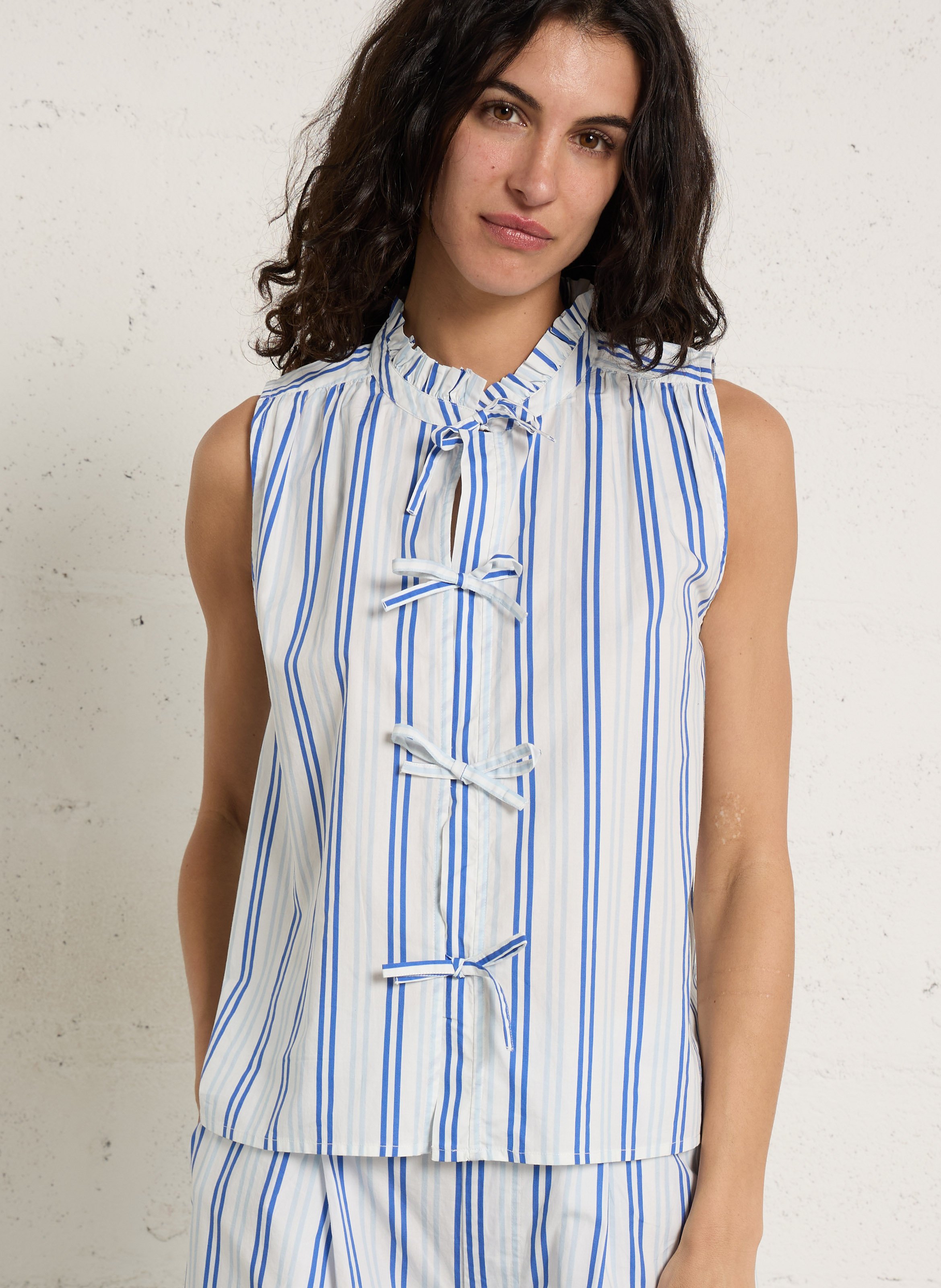 Katoenen top met Victoriaanse kraag PETITE MENDIGOTE Blauw