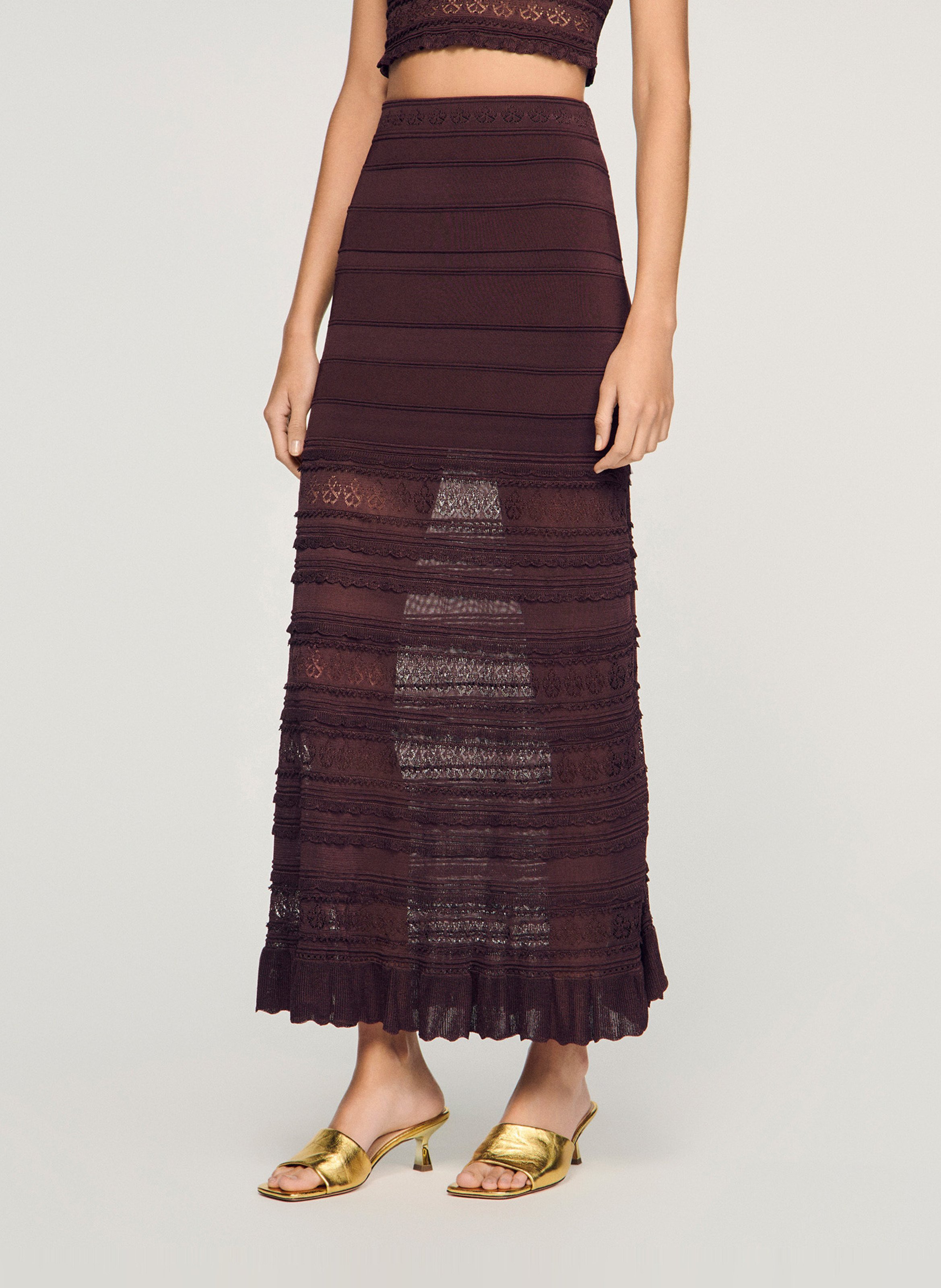 Jupe longue en maille SANDRO Marron