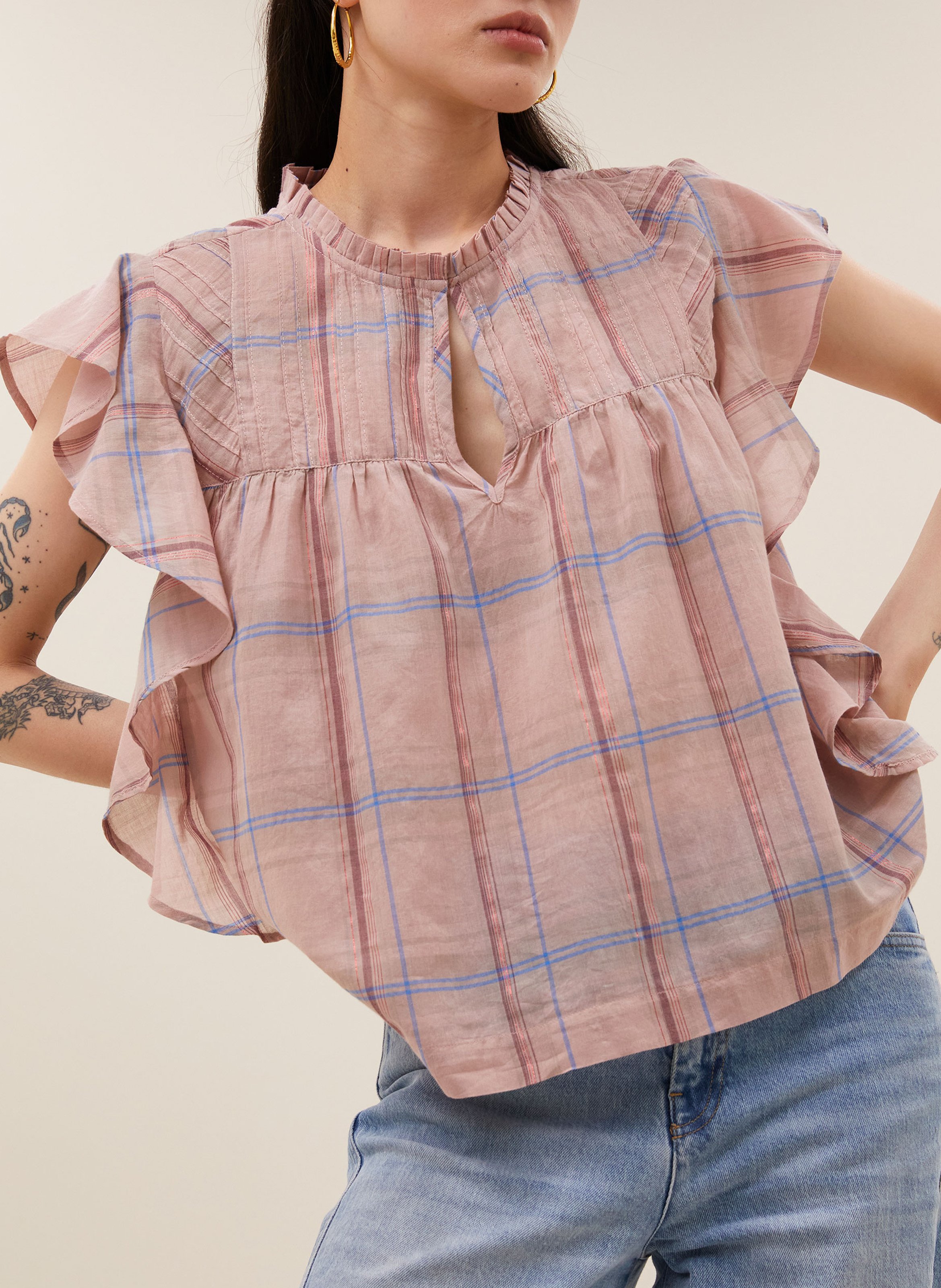 Top col rond en coton bio BY BAR Rose