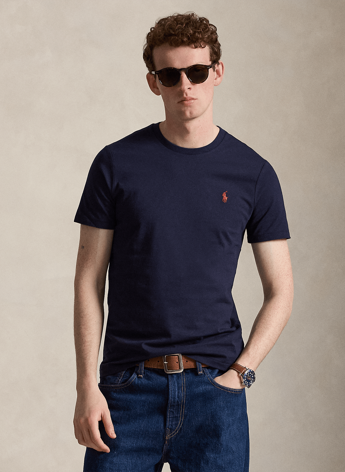 Tee-shirt col rond slim-fit en coton POLO RALPH LAUREN Bleu