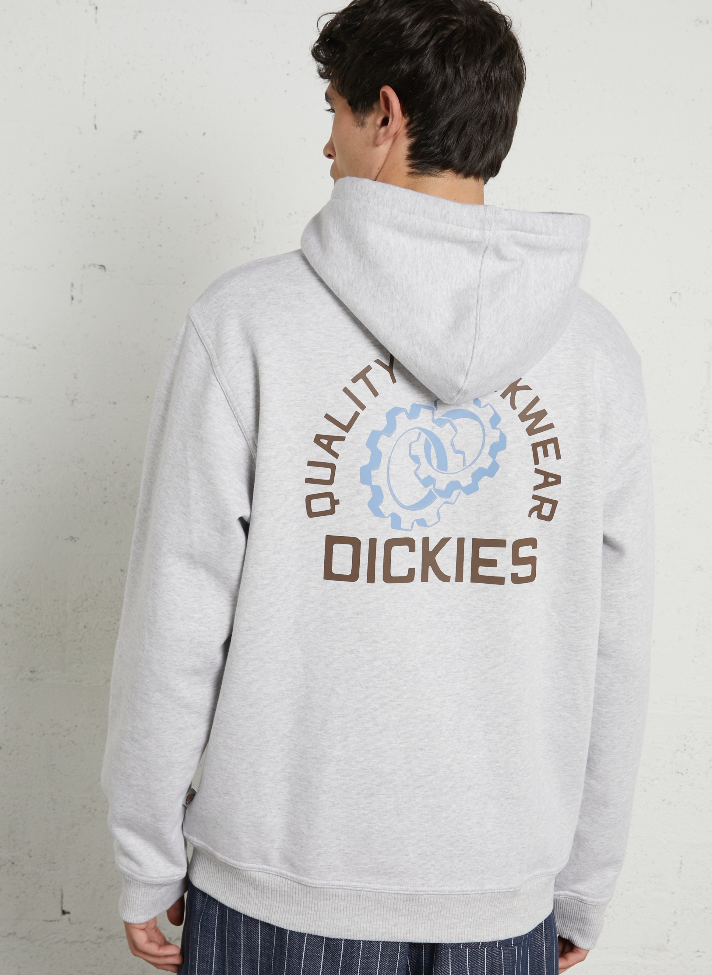 Straight hooded sweatshirt screen printed in blended cotton DICKIES Grey