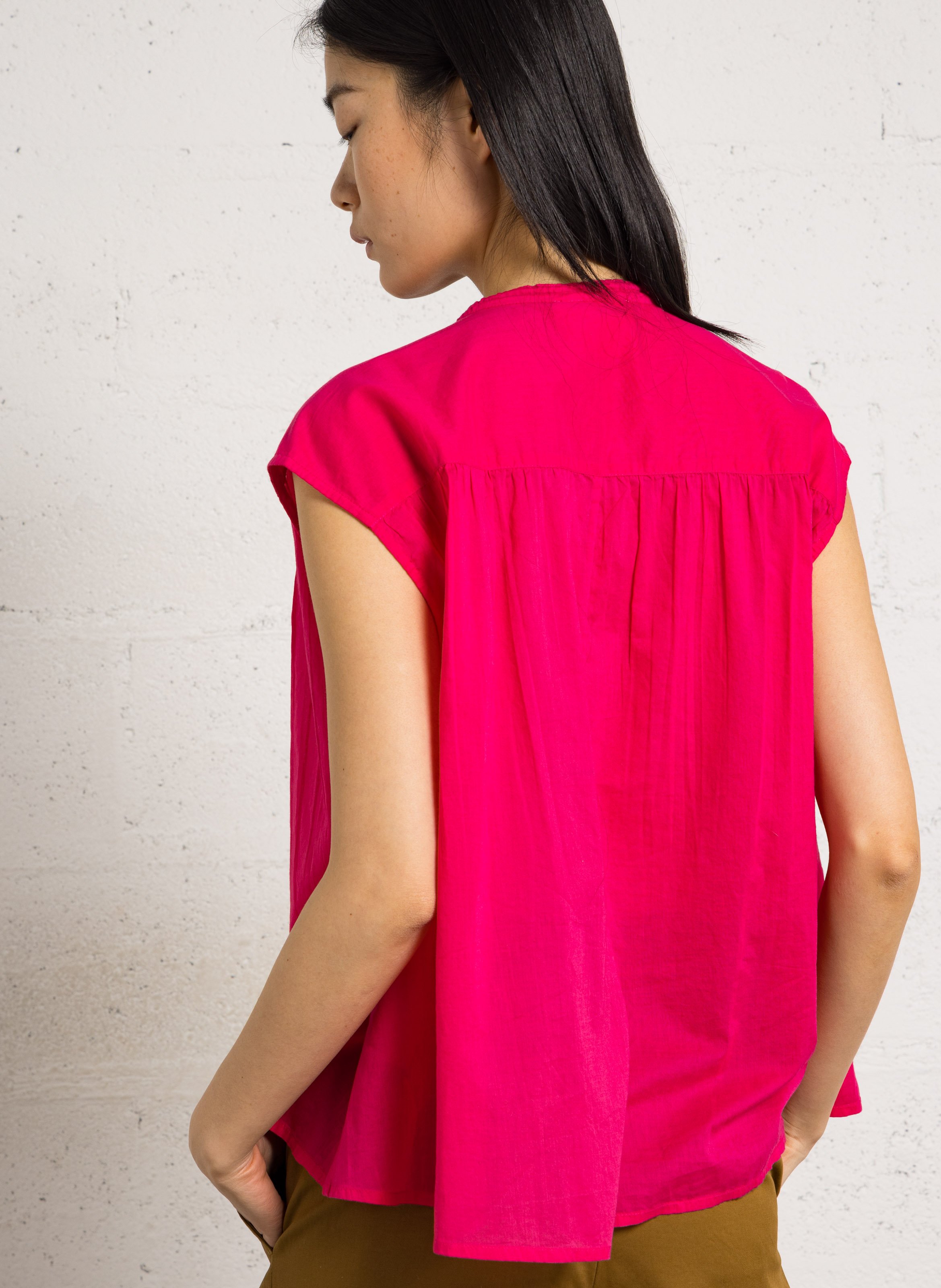 Blouse ample sans manches unie LEON & HARPER Rose