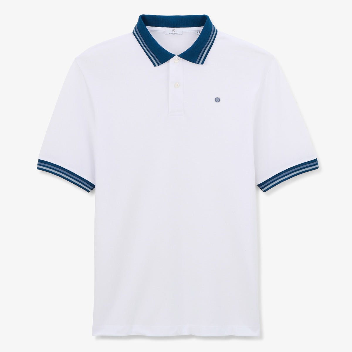 Short-sleeved polo shirt in piqué cotton with two-tone details SERGE BLANCO White