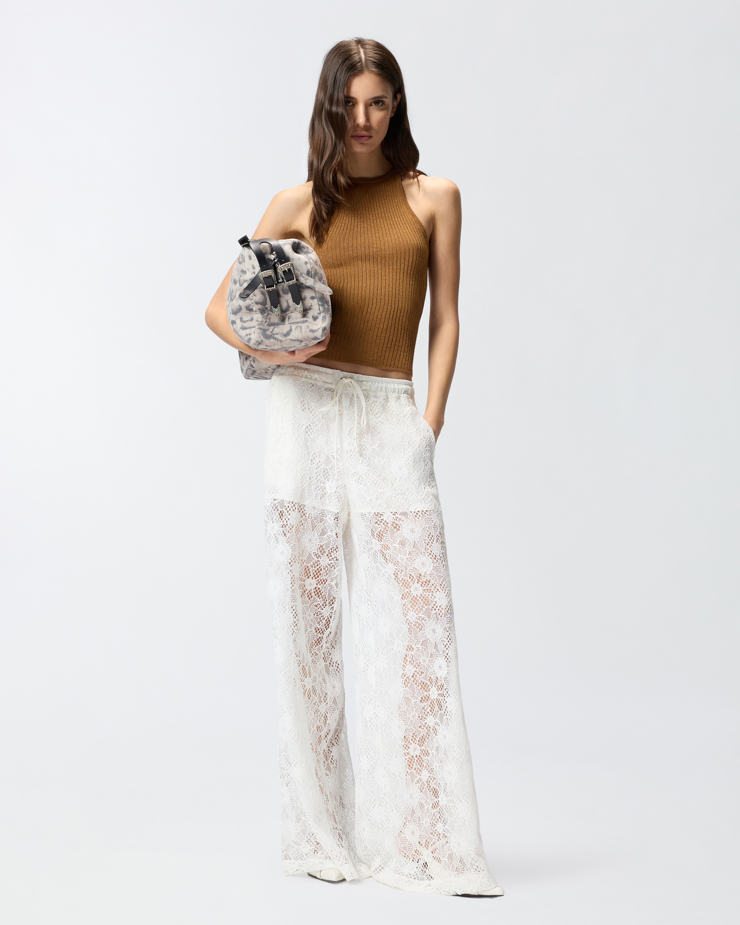 Pantalon en dentelle rebrodée florale PINKO Blanc