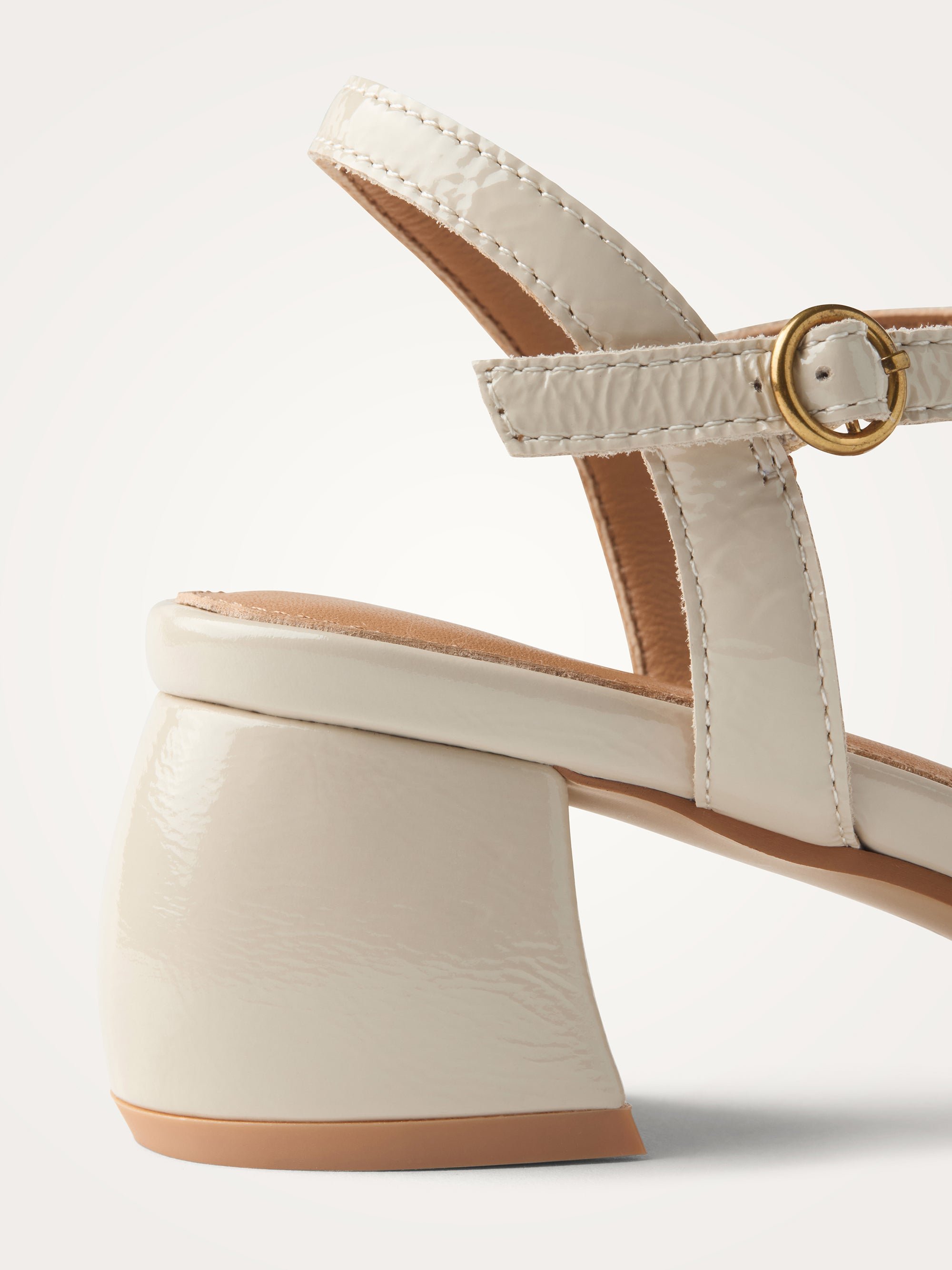 Sandals in aged effect patent leather with demi-lune heel Beige