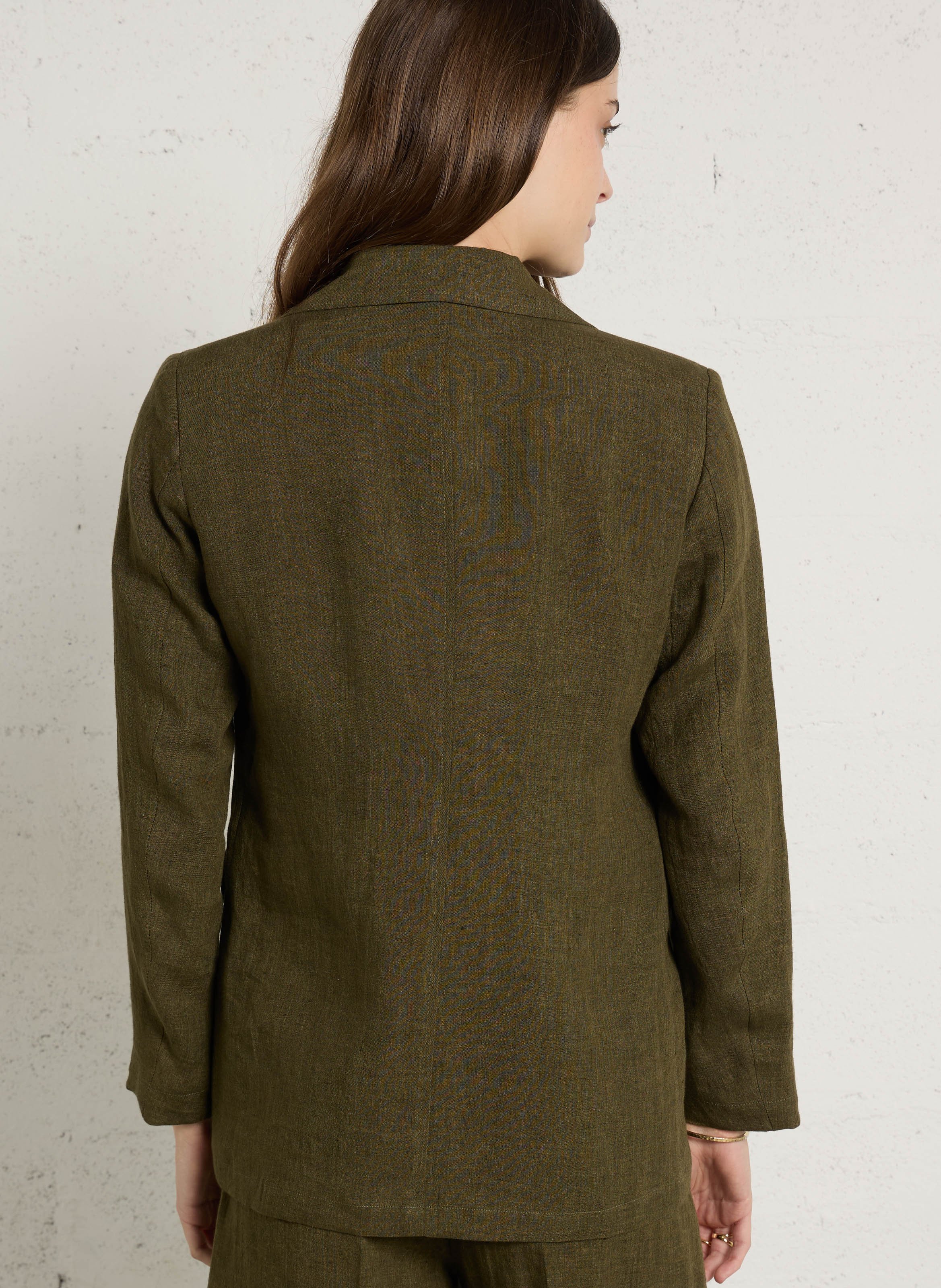 Veste tailleur droite en lin Kaki