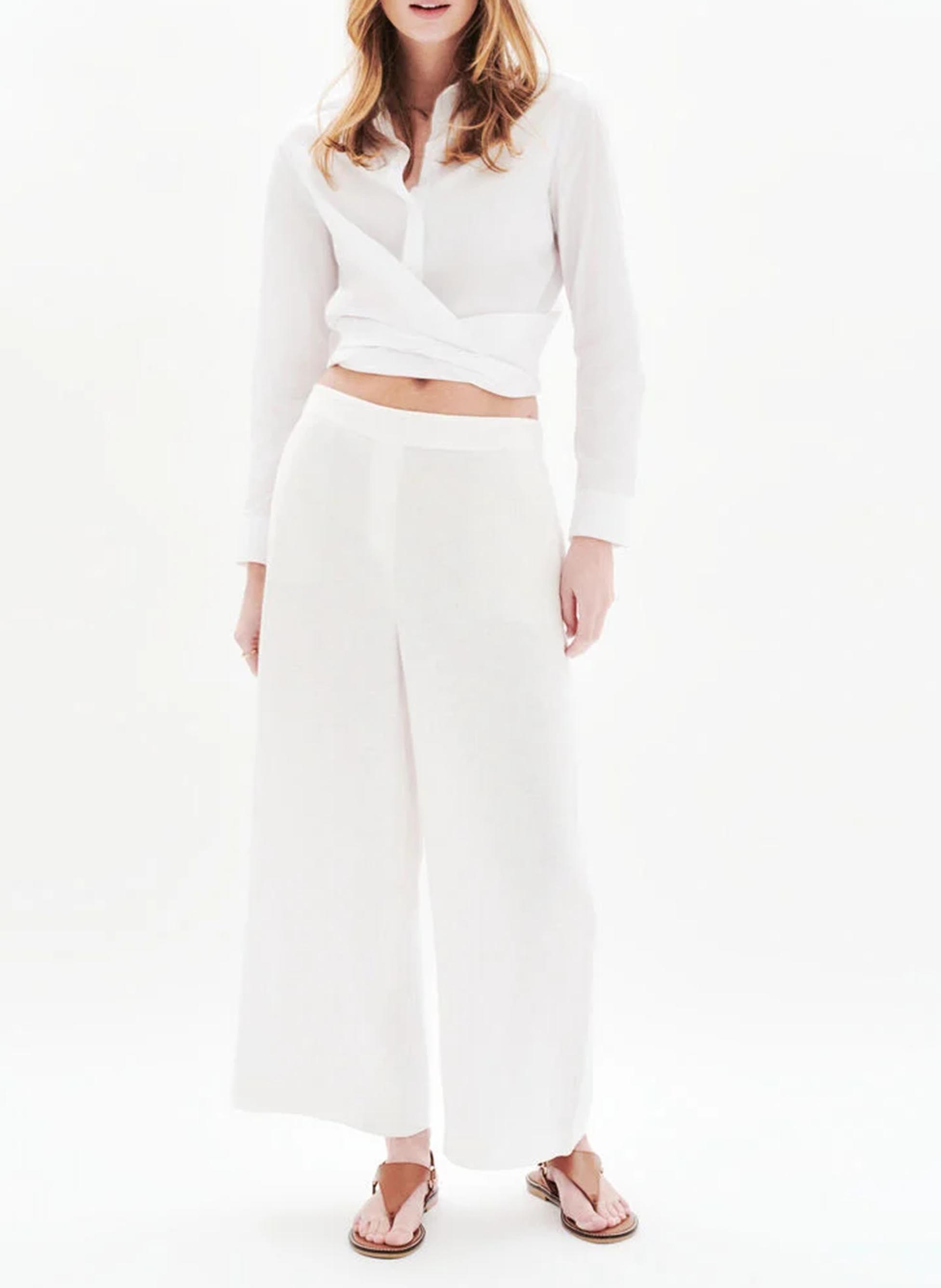 Weite Taillenhose aus Leinen CAROLL Weiss