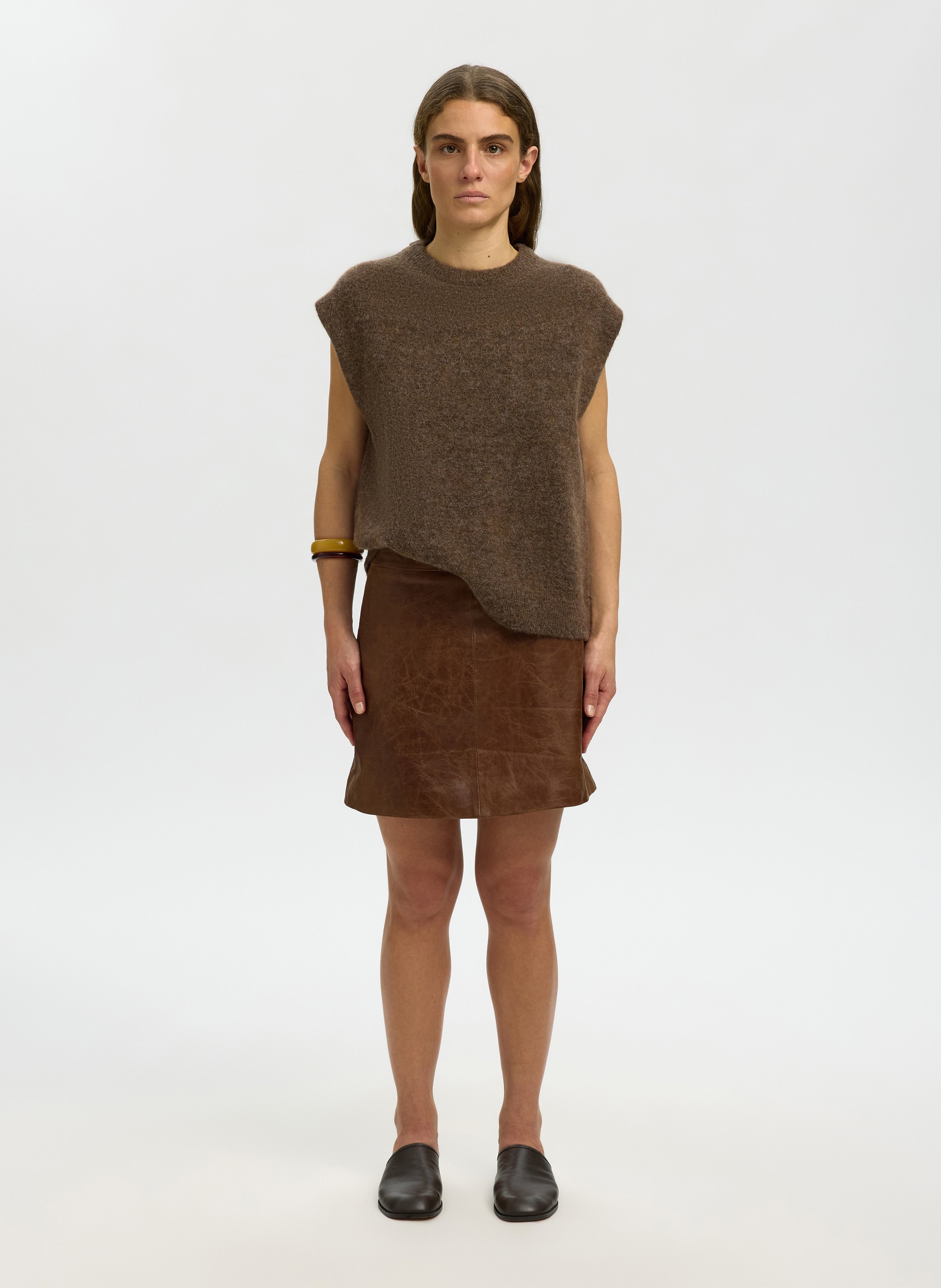 Pull droit en laine mélangée SELECTED Marron