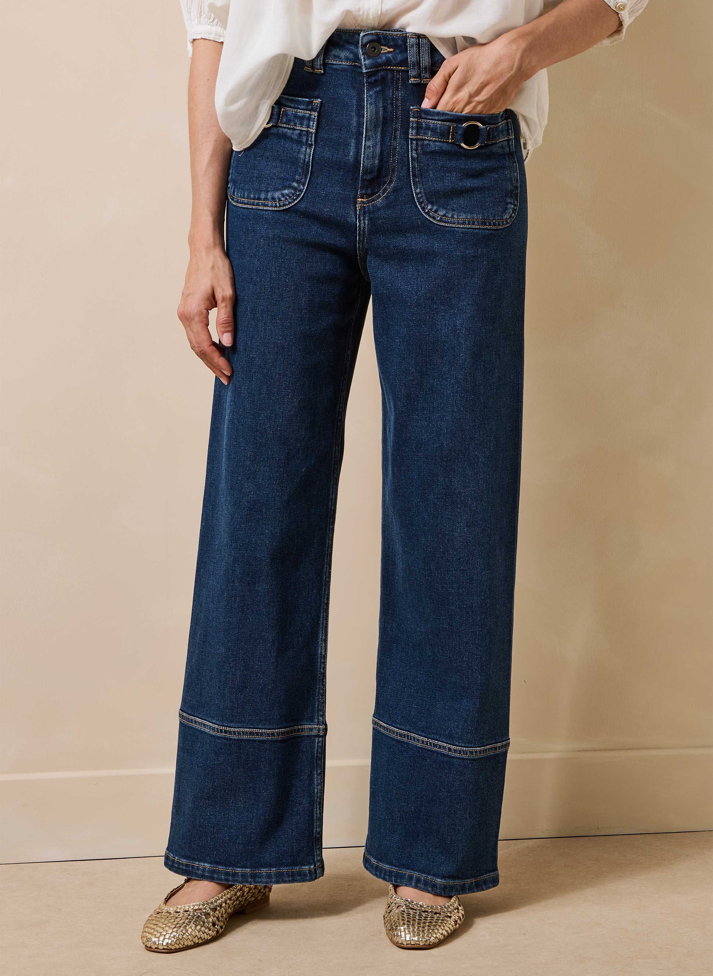 Rechte jeans met hoge taille - biokatoenblend LA FEE MARABOUTEE Blauw