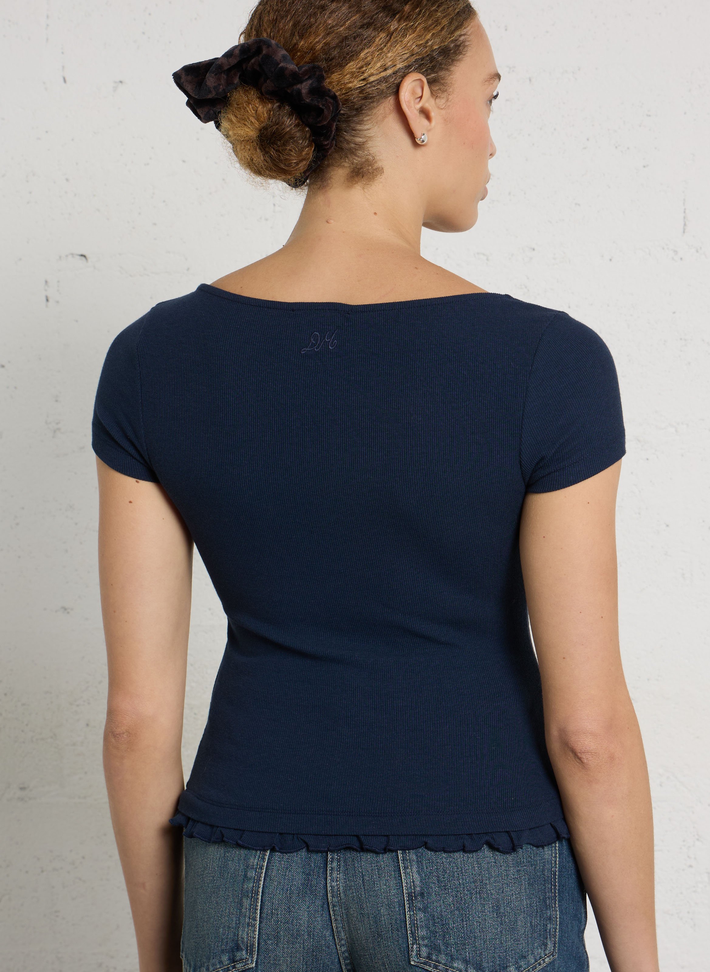 Rechte top met U-hals van biologisch katoenmix DAMSON MADDER Blauw