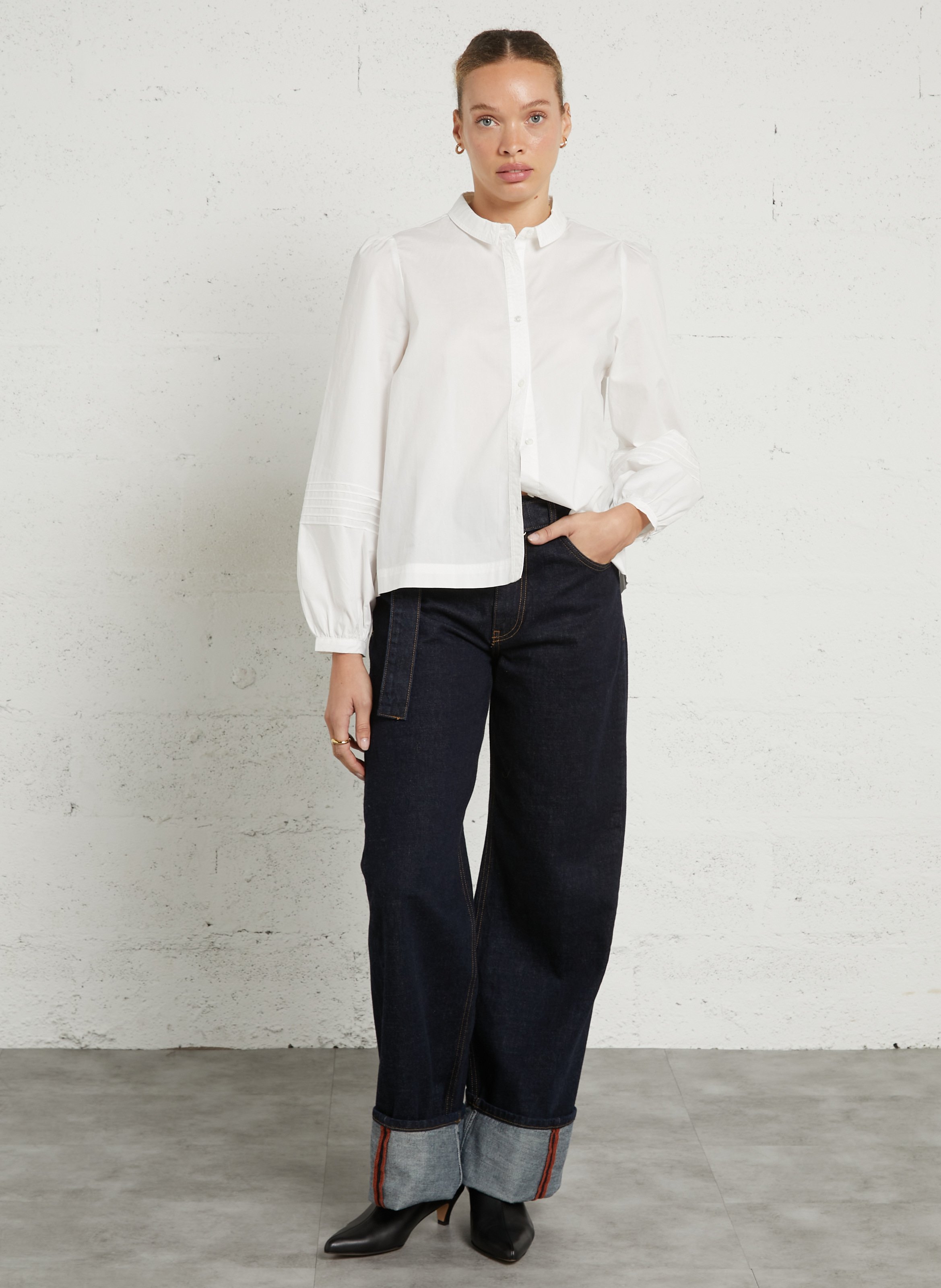 Wide-leg high-waisted cotton jeans LIU JO Blue